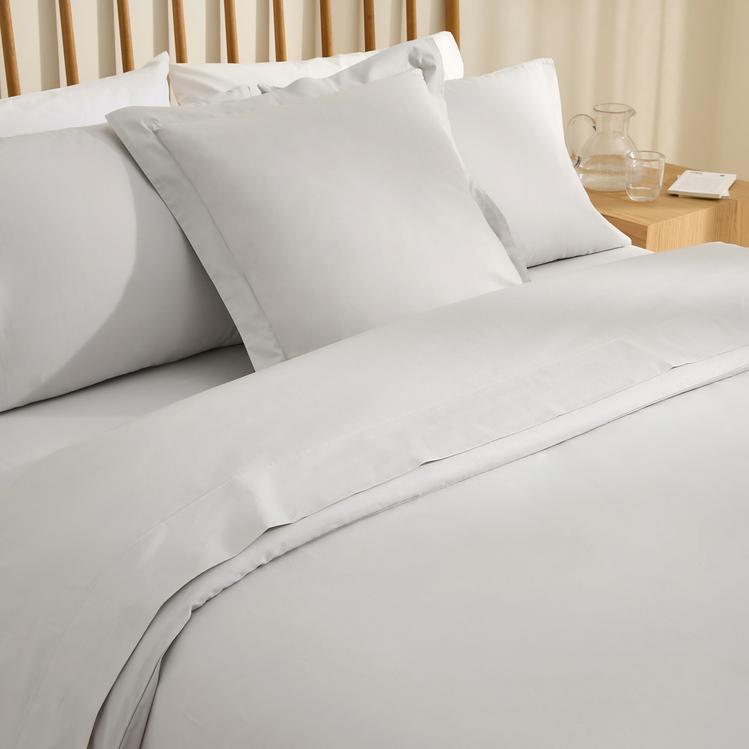 Sábana encimera Algodón Percal 200 hilos - Gris perla Cama 180 cm Gris perla-4