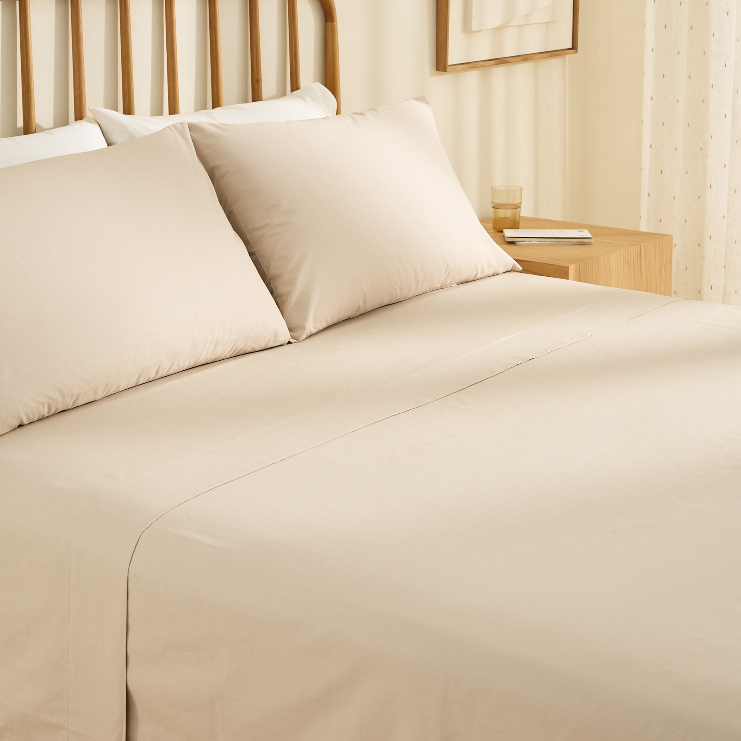 Sábana encimera Algodón Percal 200 hilos - Beige Cama 180 cm Beige-1