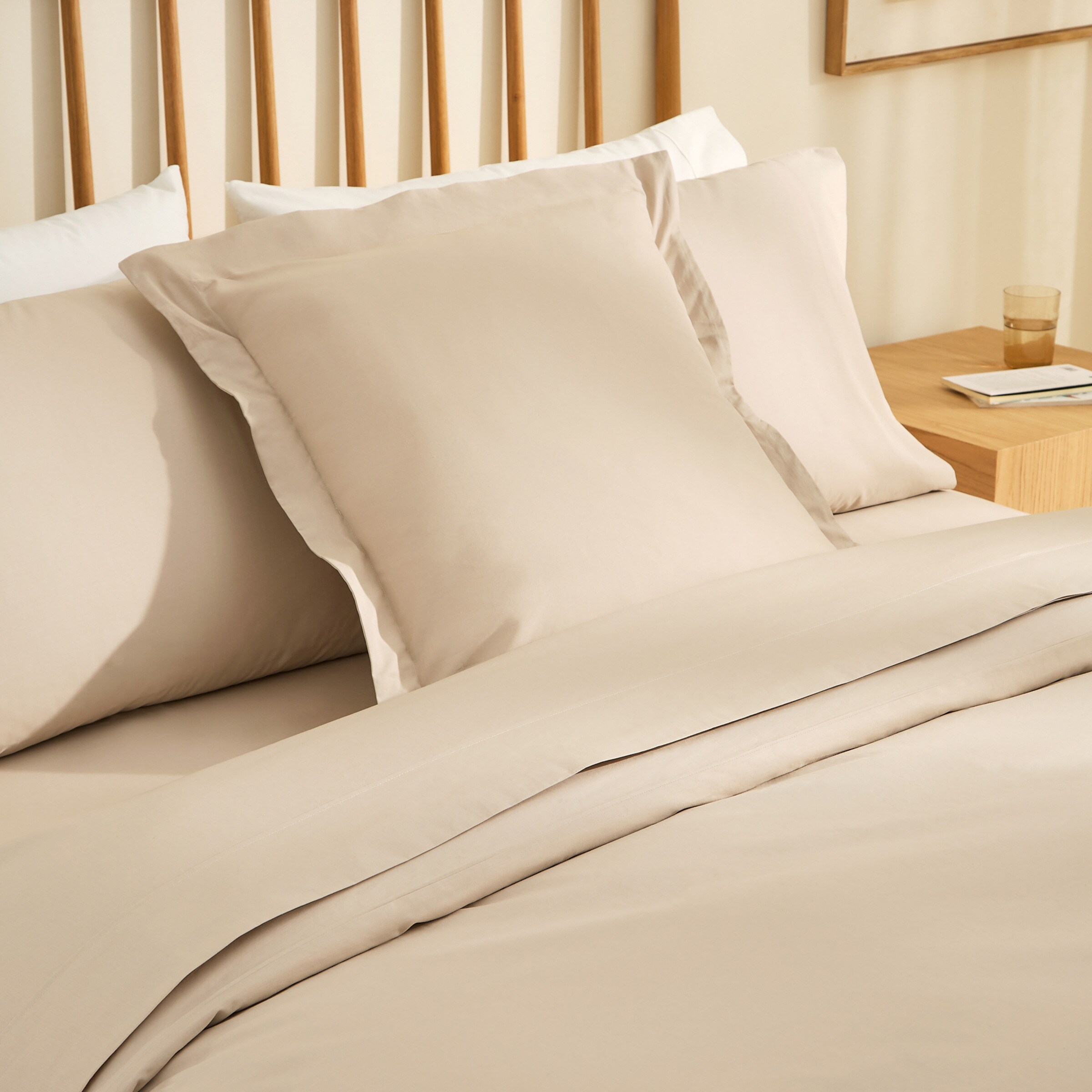 Sábana encimera Algodón Percal 200 hilos - Beige Cama 180 cm Beige-4