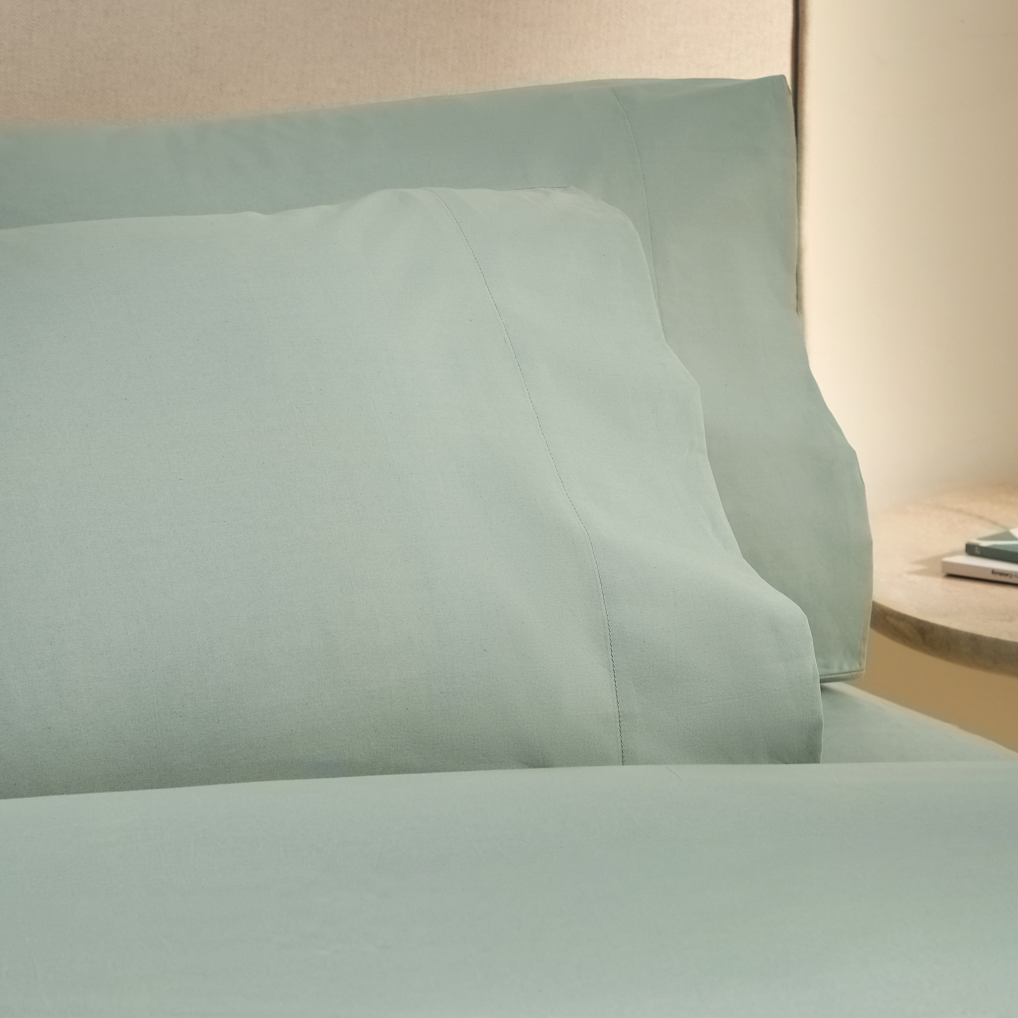 Juego de 2 fundas de almohada Algodón Percal 200 hilos - Verde hoja 45 x 75 cm Verde hoja-1