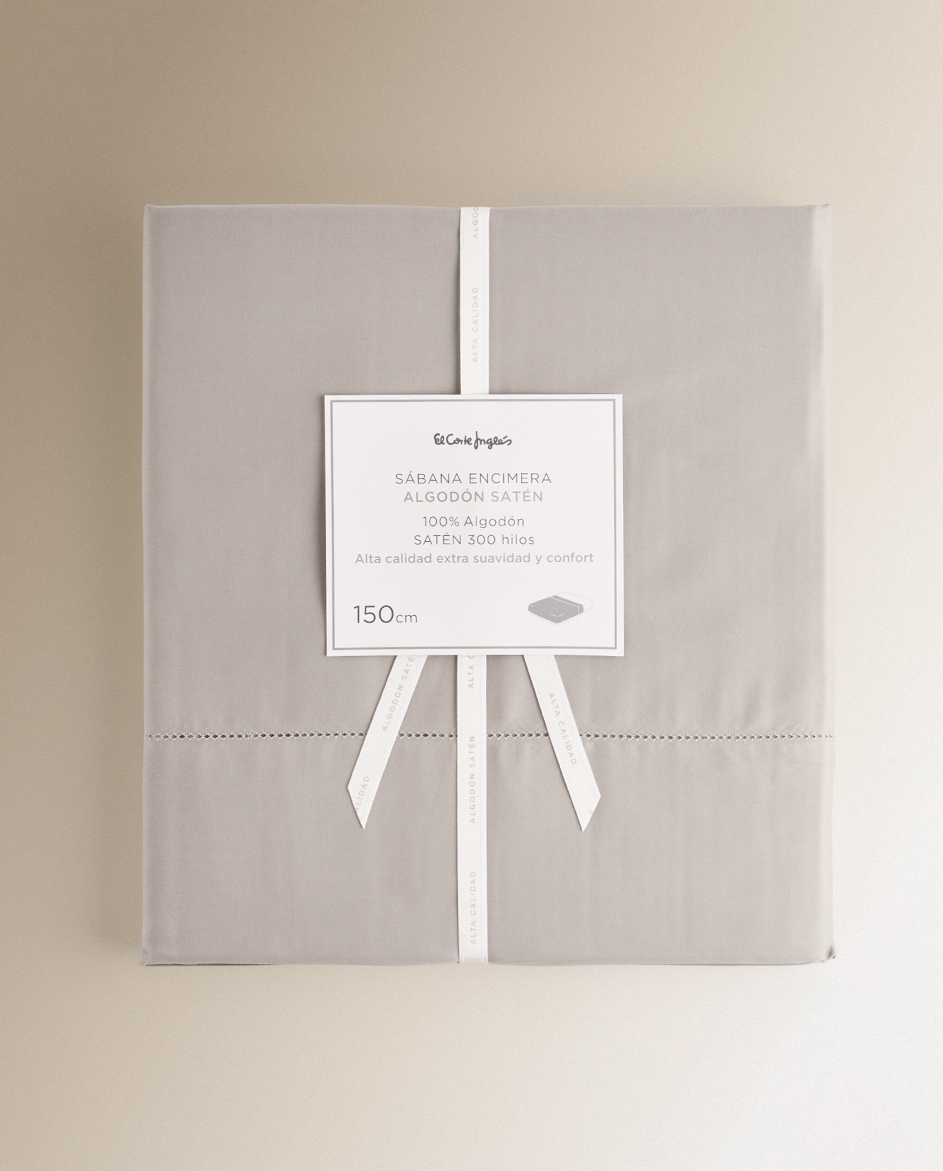 Sábana encimera Algodón Saten 300 hilos El Corte Inglés - Gris Cama 90 cm Gris-6