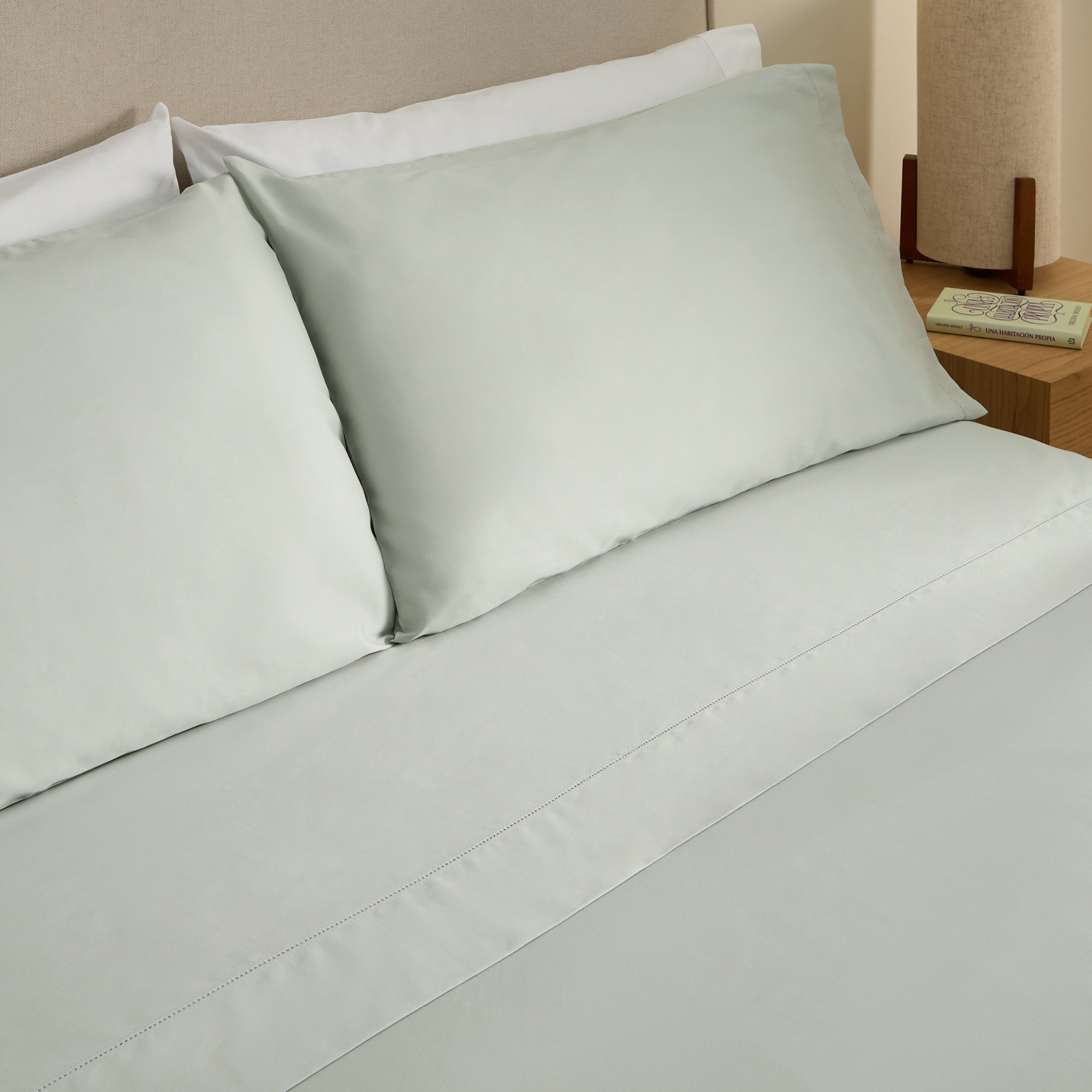 Sábana encimera Algodón Saten 300 hilos El Corte Inglés - Verde Agua Cama 90 cm Verde Agua-1