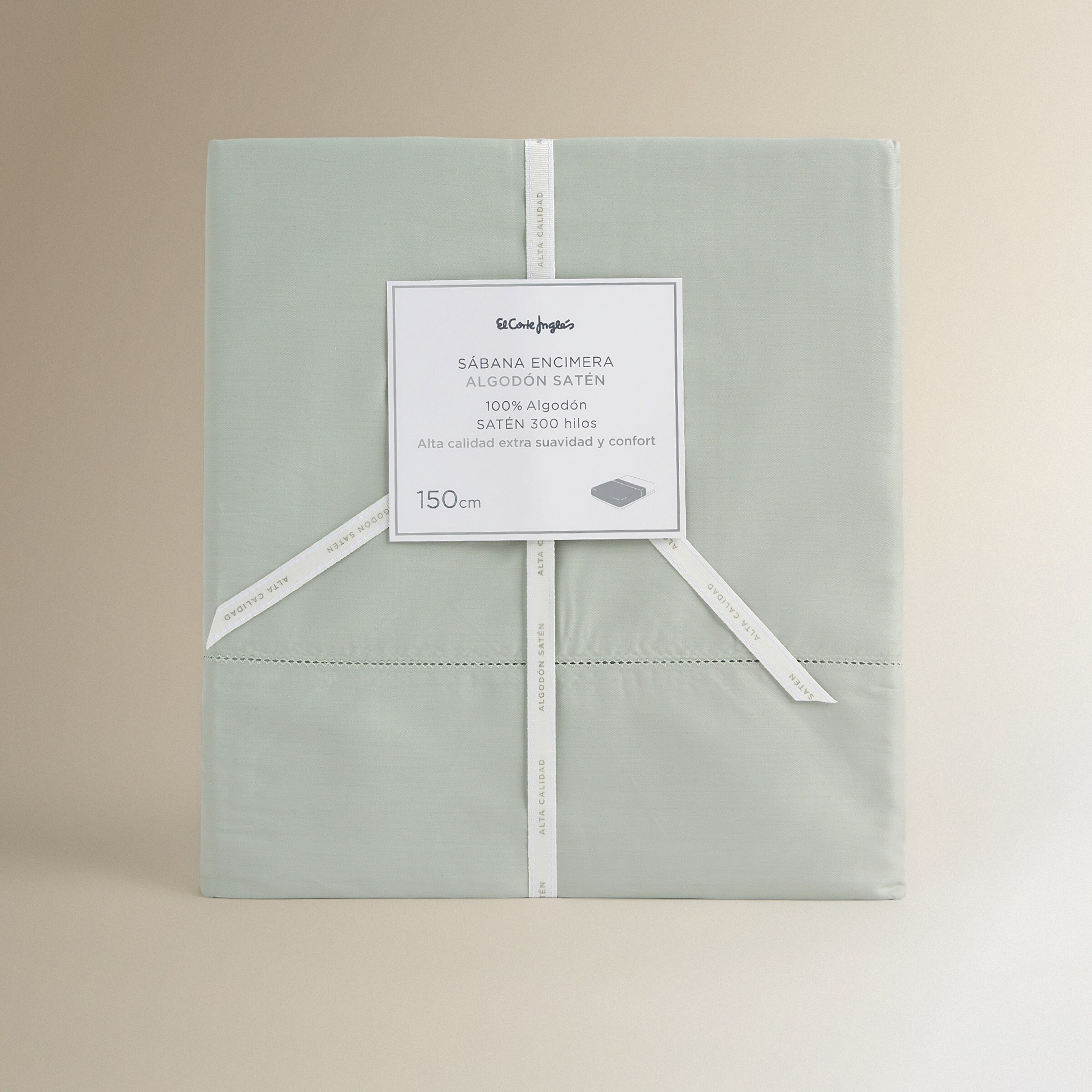 Sábana encimera Algodón Saten 300 hilos El Corte Inglés - Verde Agua Cama 90 cm Verde Agua-6