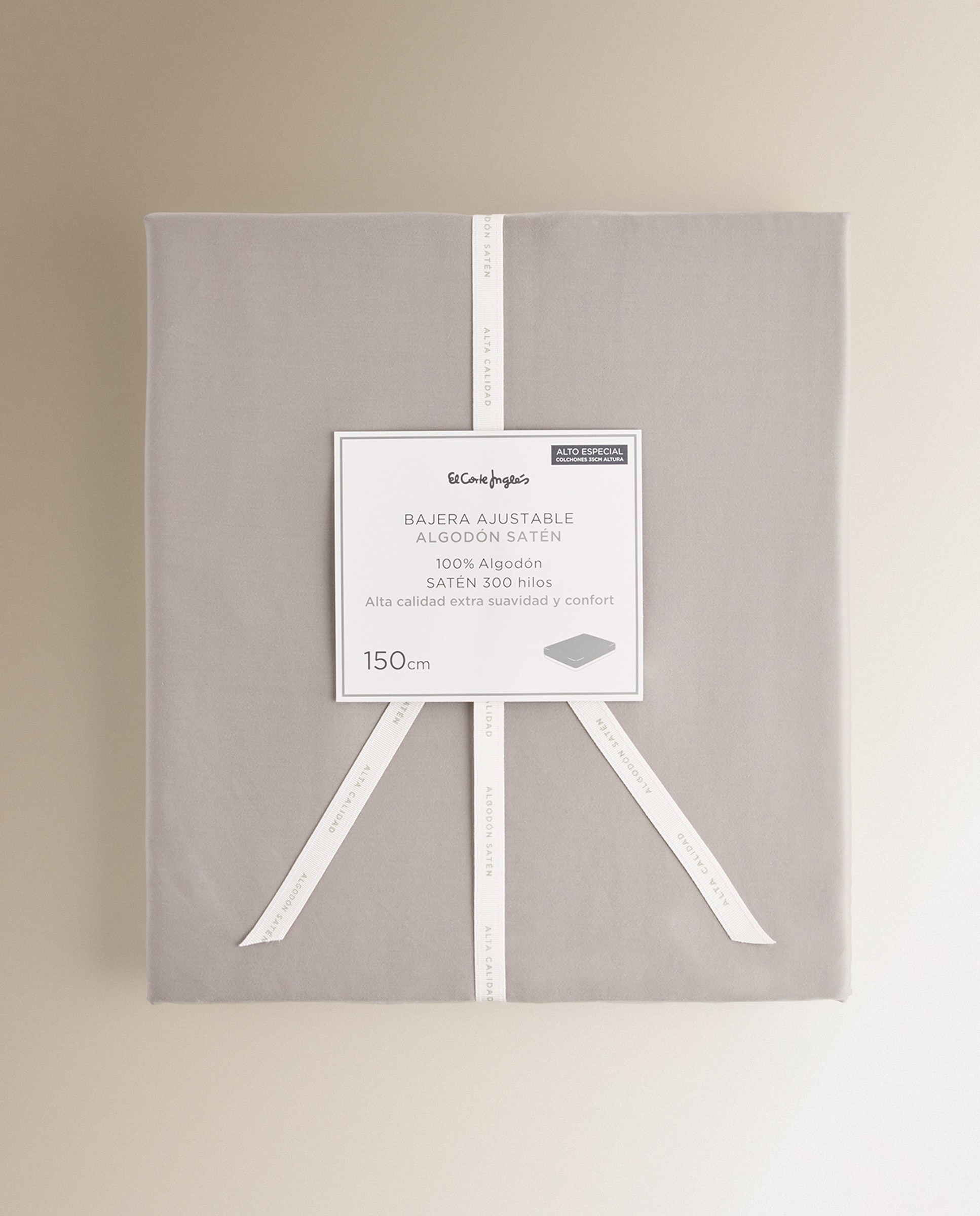 Sábana bajera ajustable Algodón Satén 300 hilos platabanda 35 cm El Corte Inglés - Gris Cama 90 cm Gris-6
