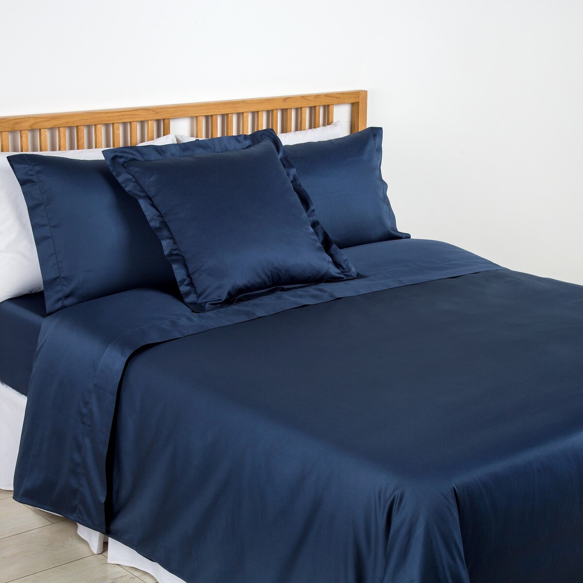 Lençol de Baixo Ajustável de Algodão Cetim 300 Fios Platabanda - 35 cm Azul-marinho-3