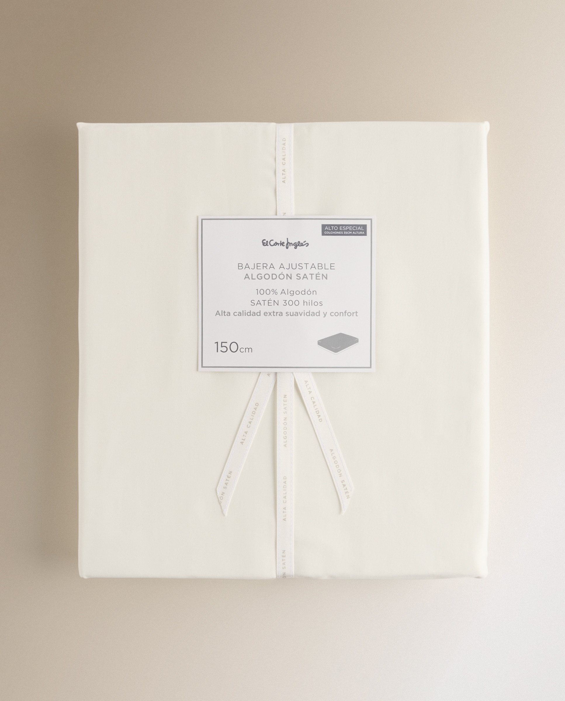 Sábana bajera ajustable Algodón Satén 300 hilos platabanda 35 cm El Corte Inglés - Crudo Cama 135 cm Crudo-6