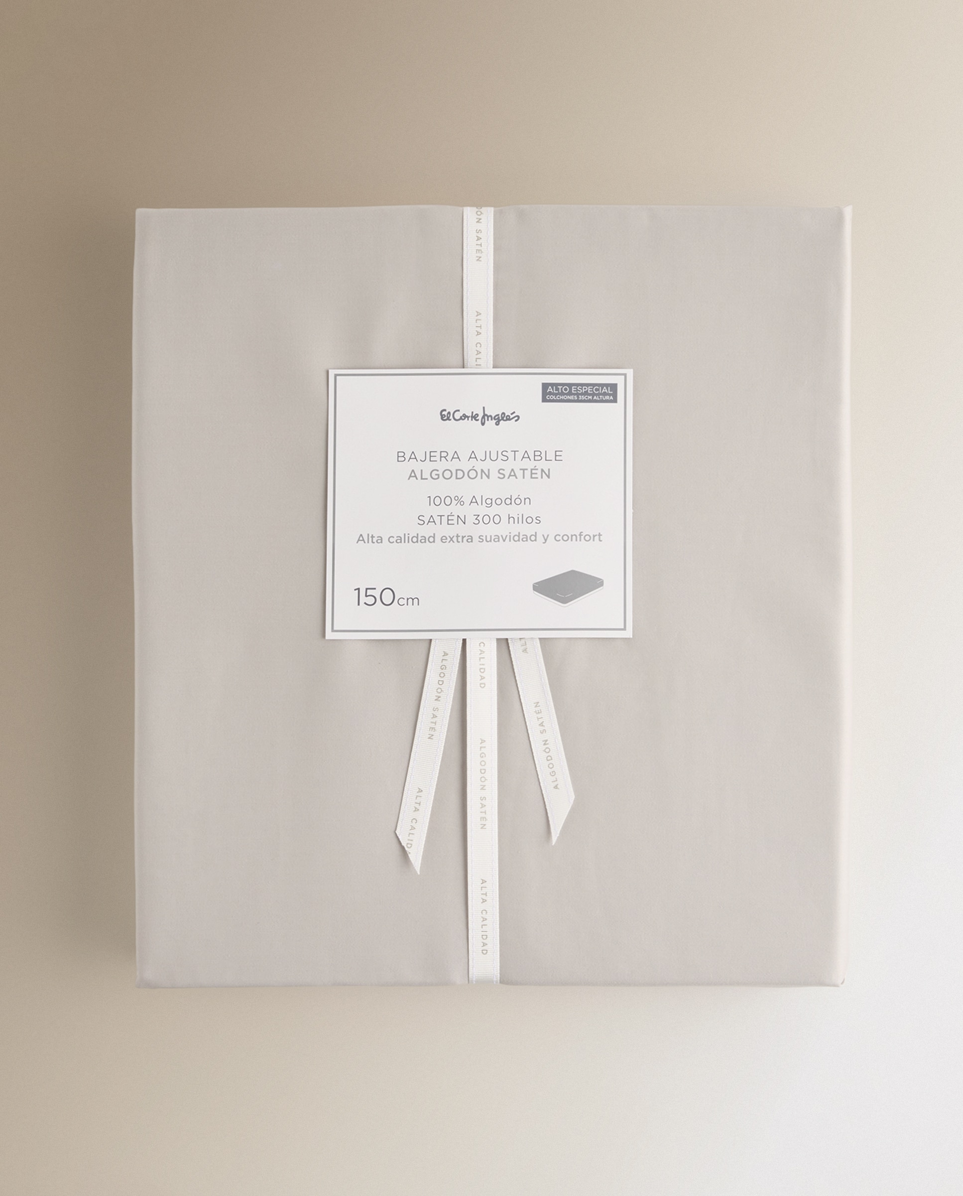 Sábana bajera ajustable Algodón Satén 300 hilos platabanda 35 cm El Corte Inglés - Plata Cama 90 cm Plata-6