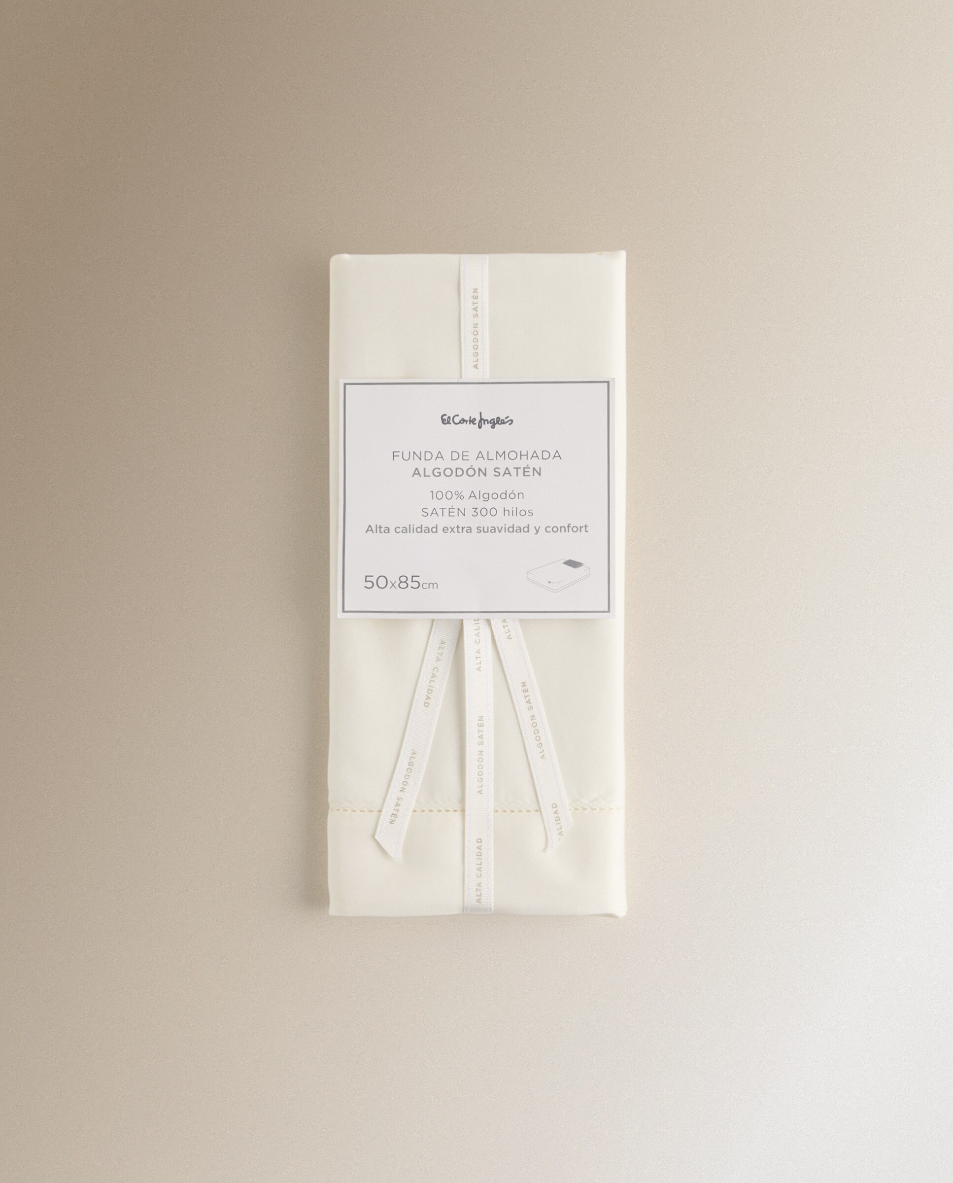 Imagen 5 de Funda de almohada Algodón Satén 300 hilos El Corte Inglés - Crudo 45 x 155 cm Crudo