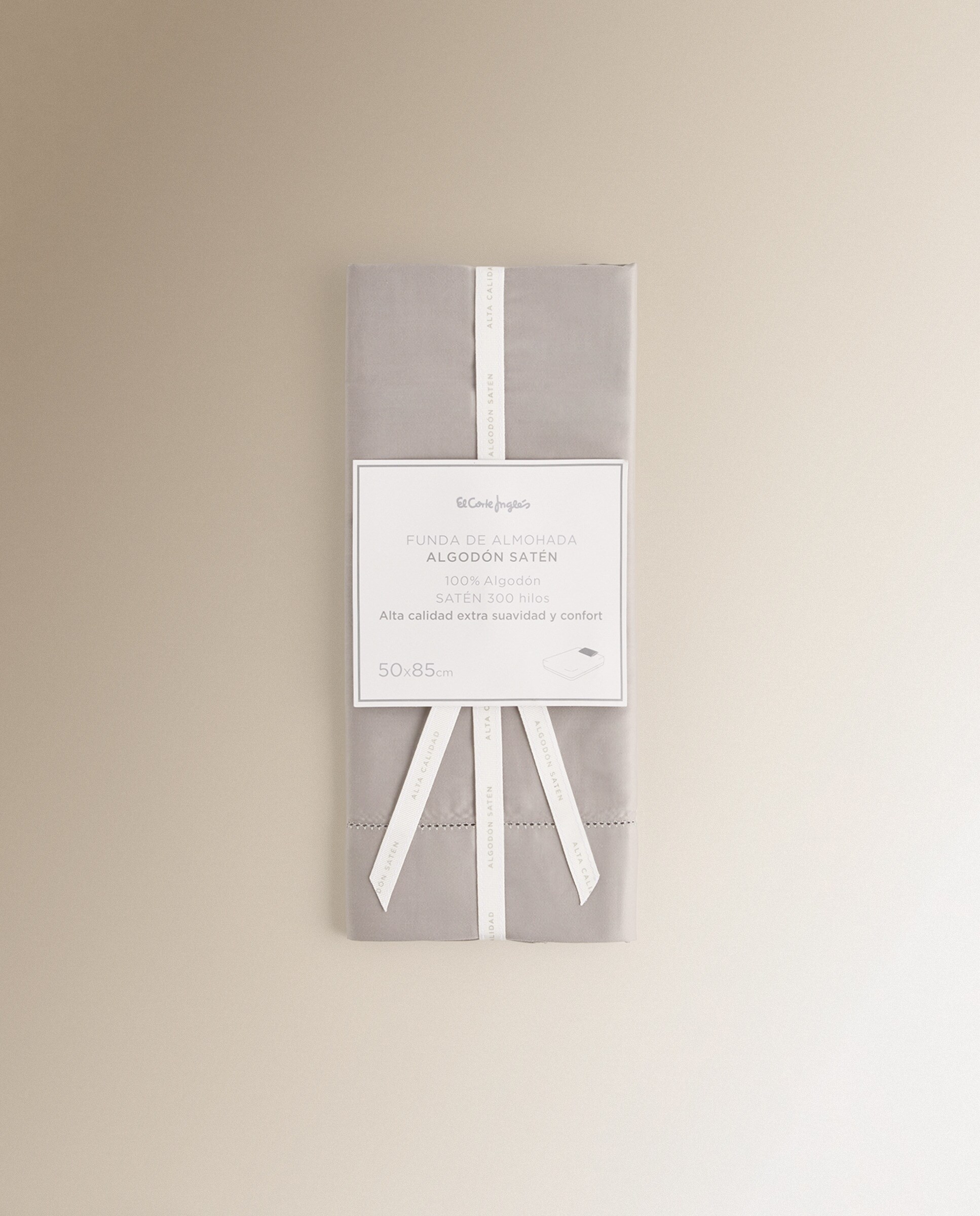 Imagen 5 de Funda de almohada Algodón Satén 300 hilos El Corte Inglés - Gris 45 x 75 cm Gris