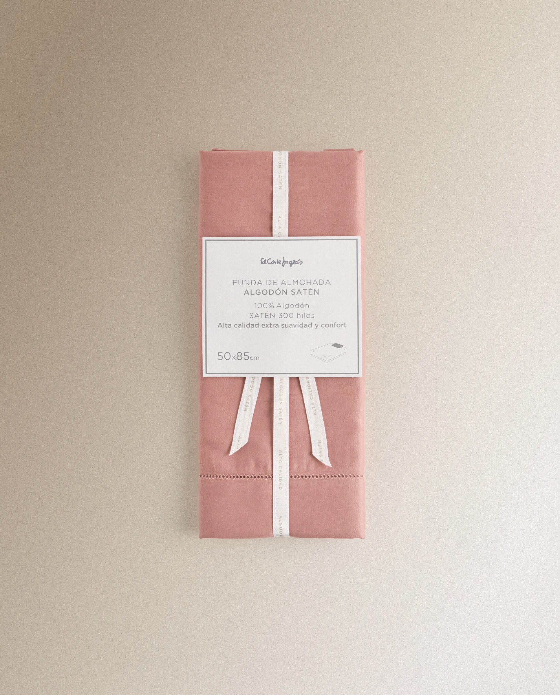 Imagen 5 de Funda de almohada Algodón Satén 300 hilos El Corte Inglés - Rosa 45 x 75 cm Rosa