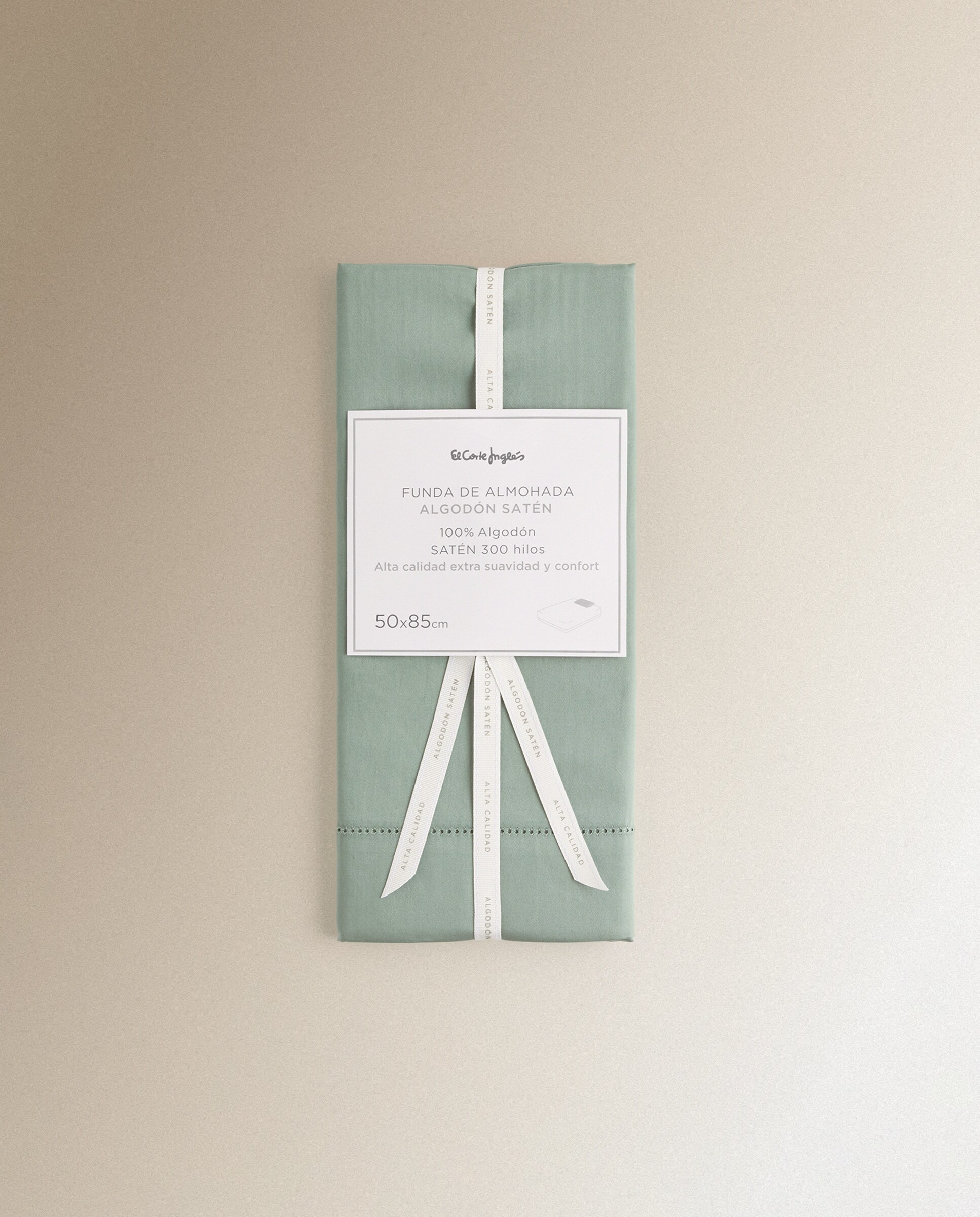 Imagen 5 de Funda de almohada Algodón Satén 300 hilos El Corte Inglés - Verde 45 x 75 cm Verde