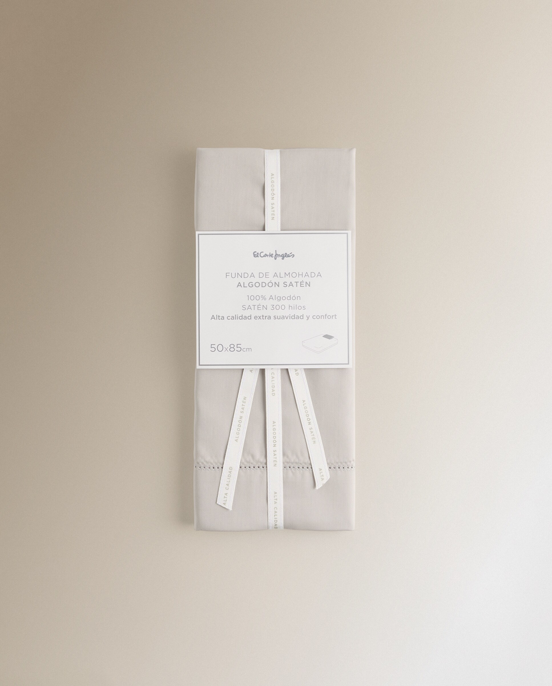Imagen 5 de Funda de almohada Algodón Satén 300 hilos El Corte Inglés - Plata 45 x 75 cm Plata