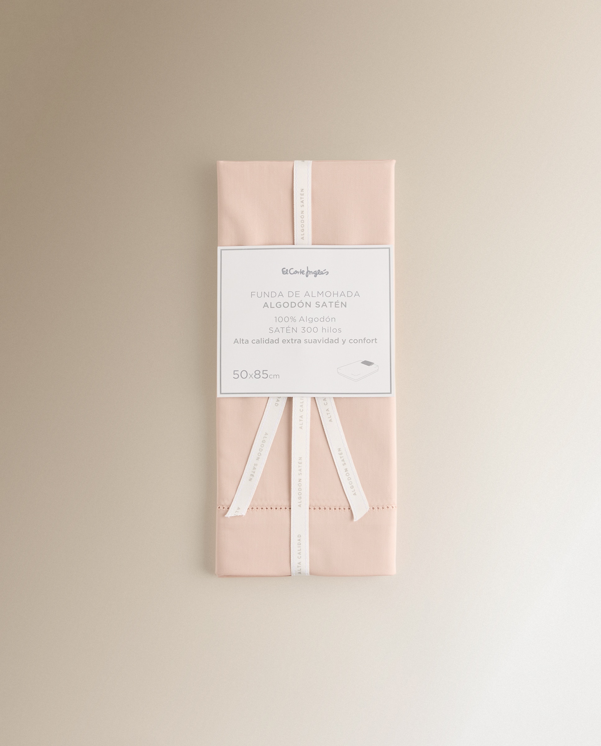 Imagen 5 de Funda de almohada Algodón Satén 300 hilos El Corte Inglés - Rosa palo 45 x 75 cm Rosa palo