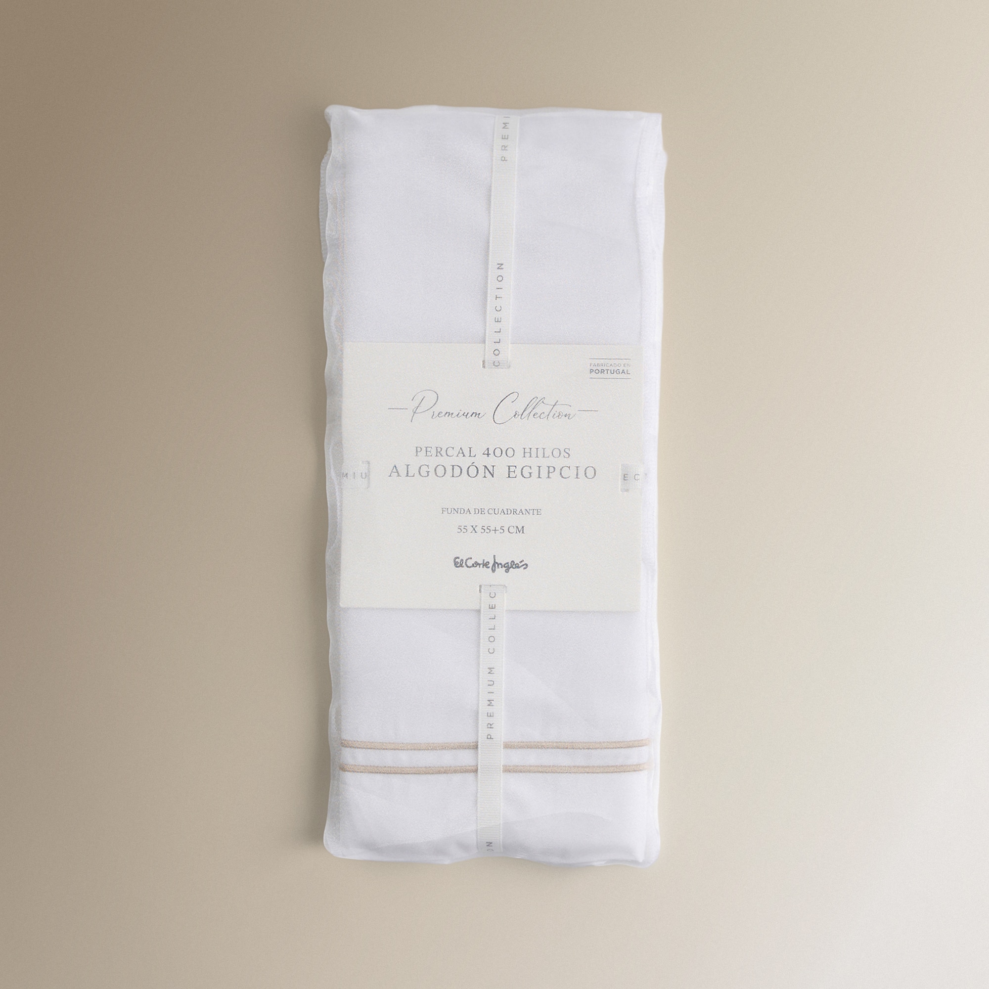 Imagen 5 de Funda de cuadrante percal algodón egipcio 400 hilos Hotel El Corte Inglés - Beige 55 x 55 cm Beige