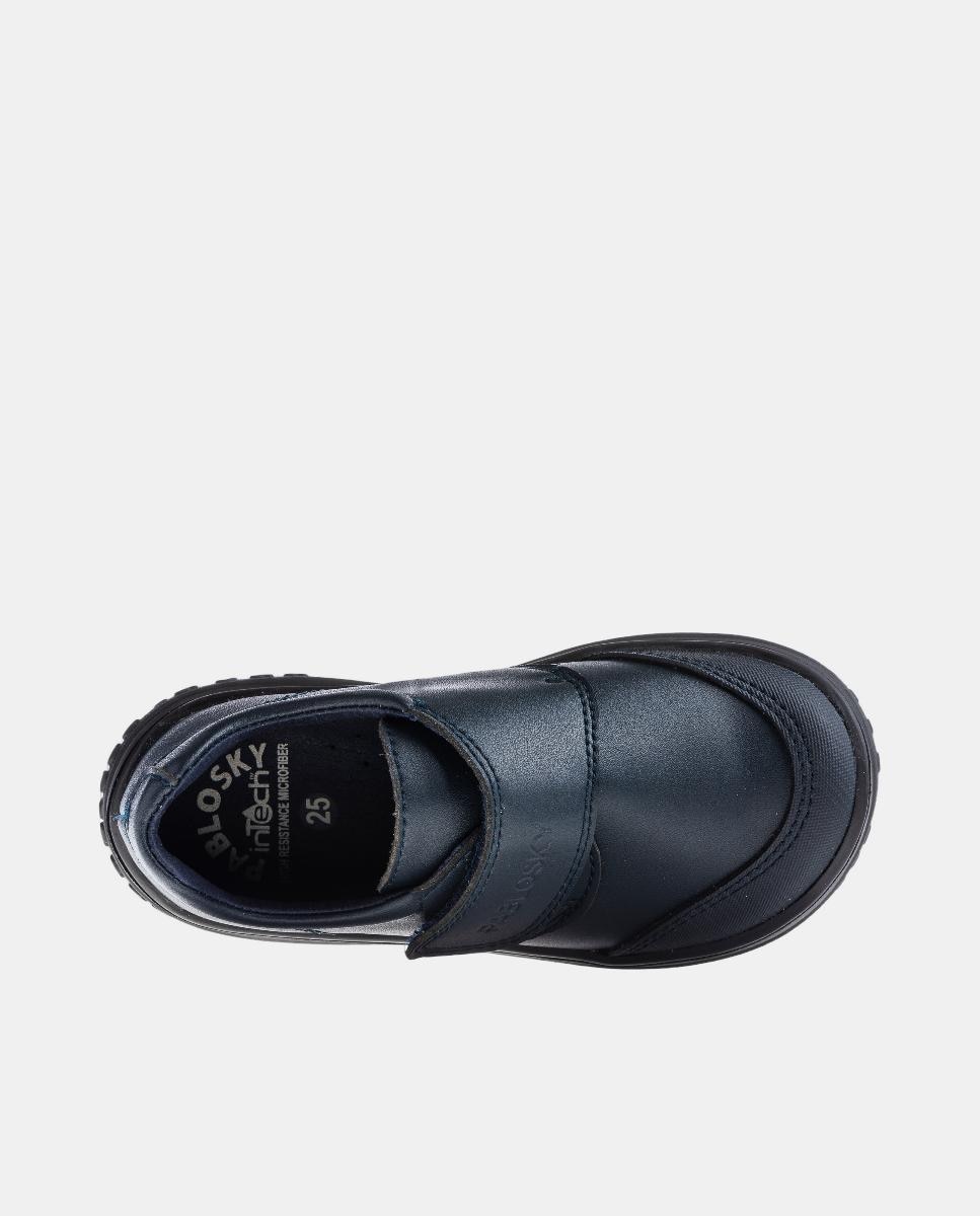 Mocassins em Pele com Fecho Aderente para Uniforme Escolar Pablosky Azul-4