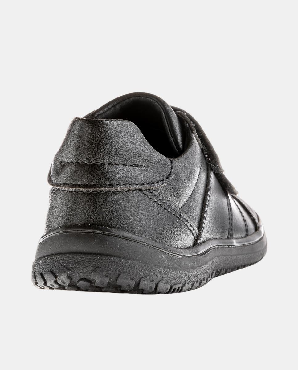 Sapatilhas Escolares em Pele com Fecho Aderente Preto-3