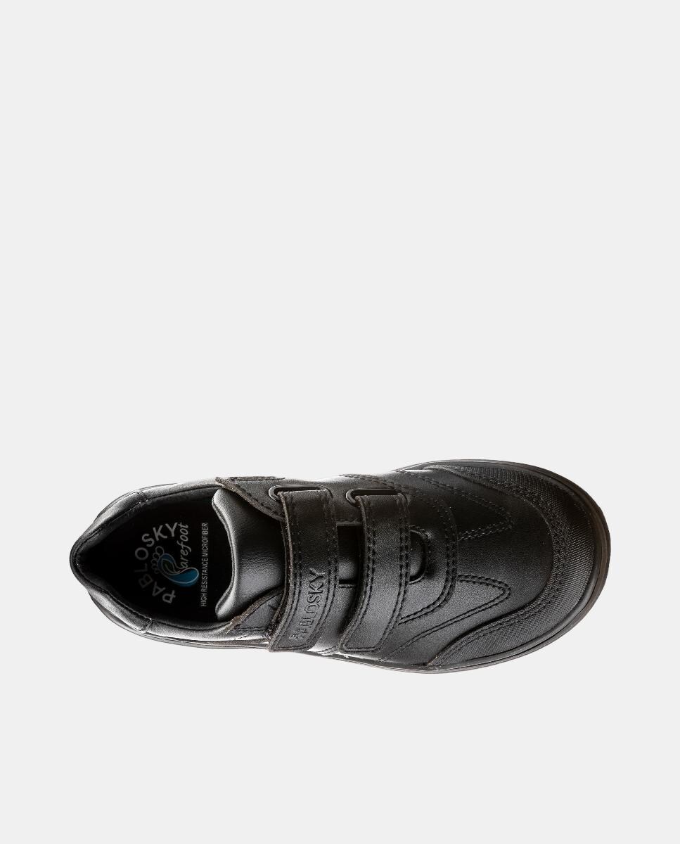 Sapatilhas Escolares em Pele com Fecho Aderente Preto-4