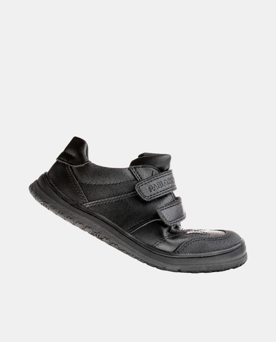 Sapatilhas Escolares em Pele com Fecho Aderente Preto-5