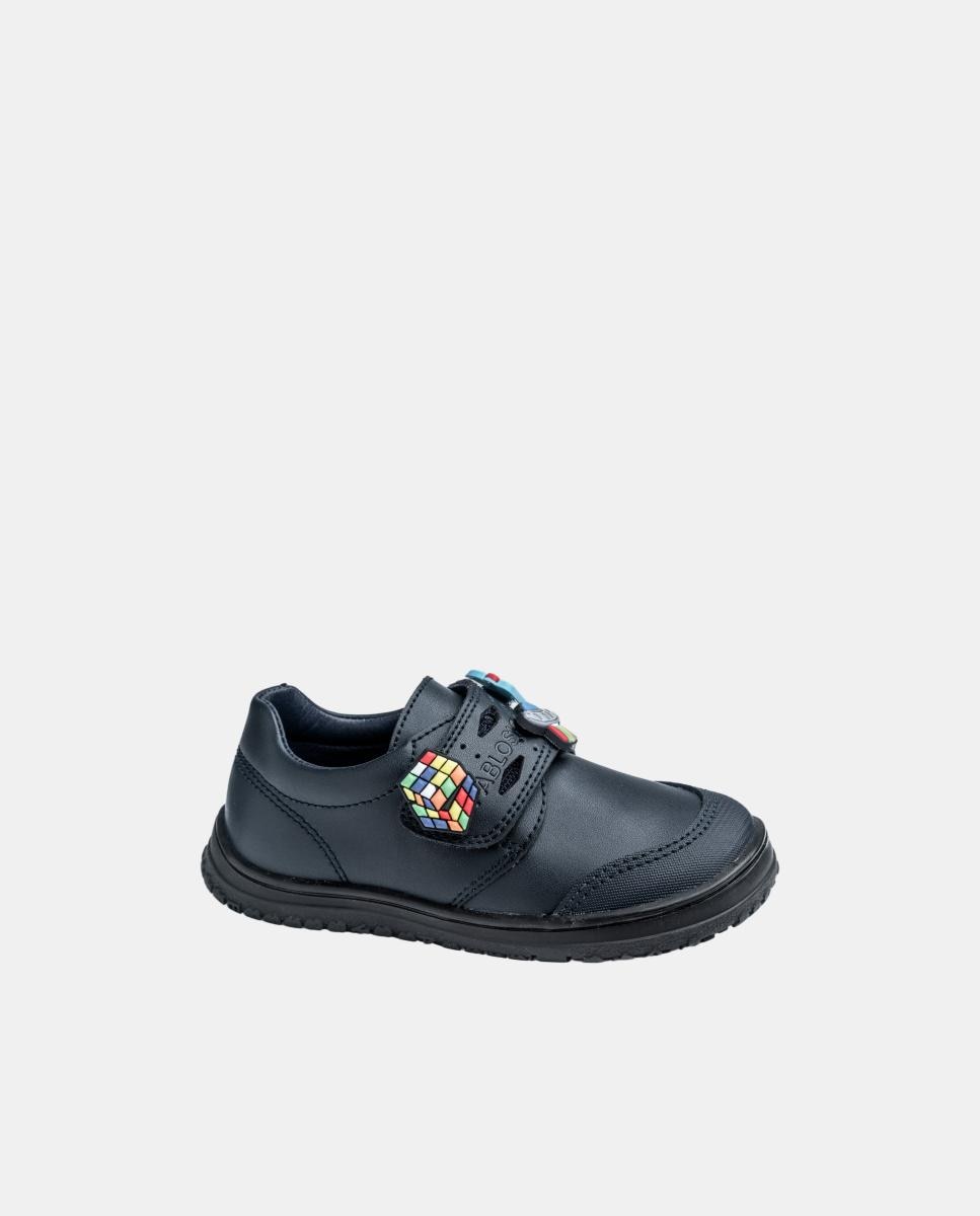 Mocassins em Pele com Fecho Aderente para Uniforme Escolar Pablosky Azul-2