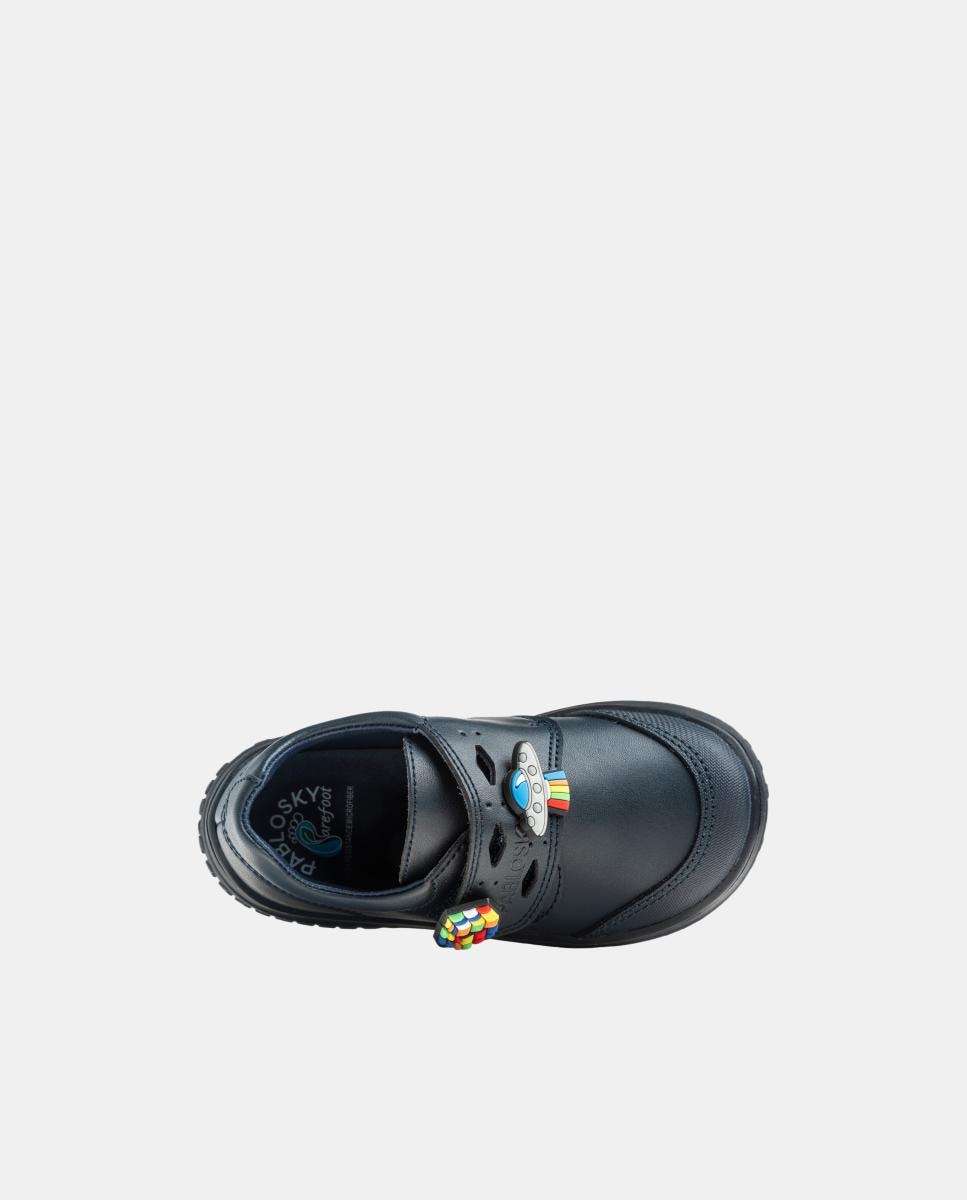 Mocassins em Pele com Fecho Aderente para Uniforme Escolar Pablosky Azul-4