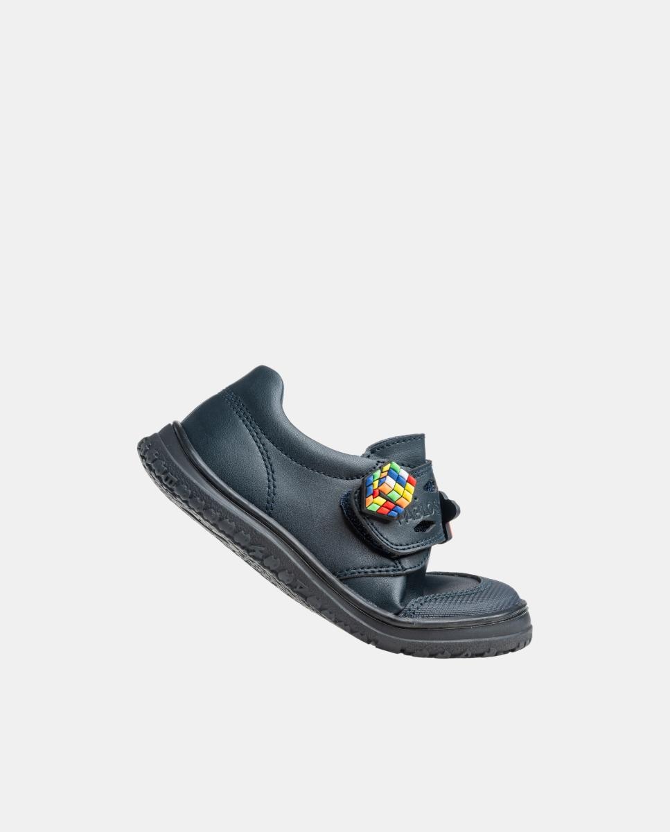 Mocassins em Pele com Fecho Aderente para Uniforme Escolar Pablosky Azul-5