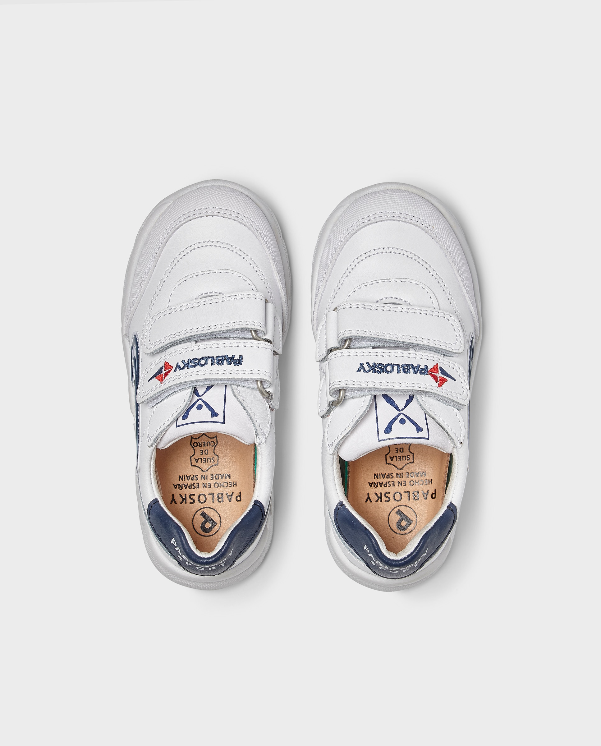 Sapatilhas desportivas em pele com fecho aderente duplo Branco-4
