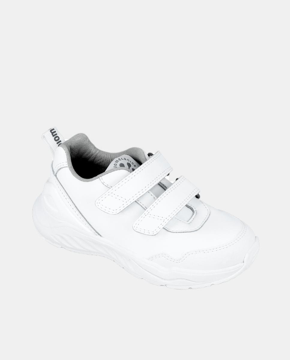 Sapatilhas Tipo Running Baixas em Pele com Fecho Aderente Biomecanics Branco-4