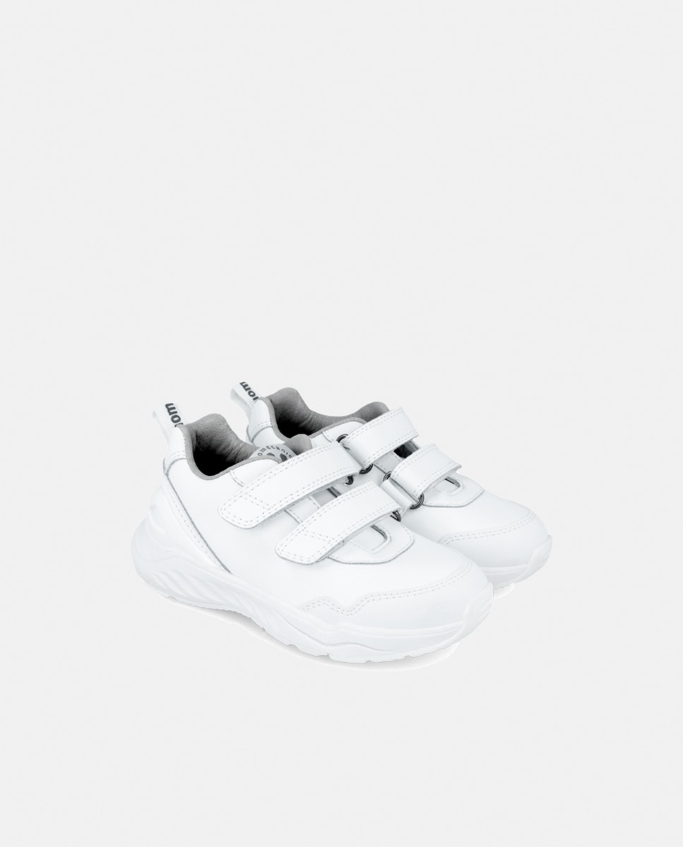 Sapatilhas Tipo Running Baixas em Pele com Fecho Aderente Biomecanics Branco-6
