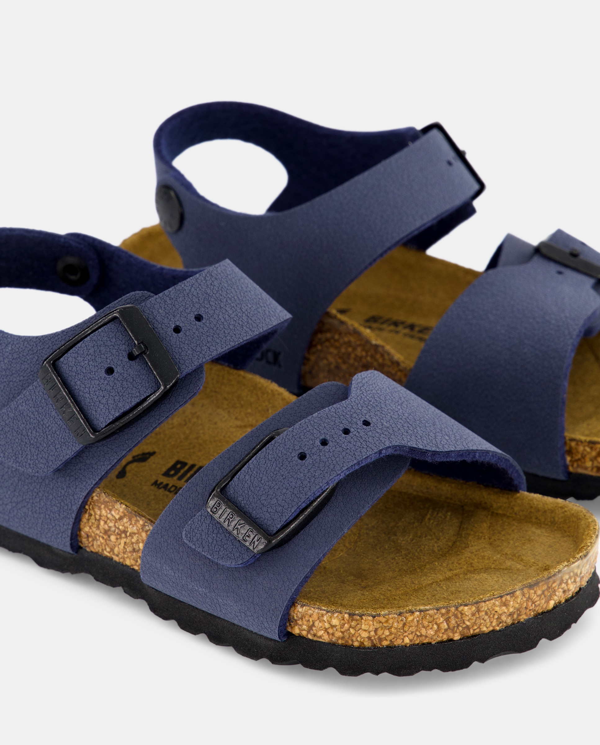 Sandálias de menino Birkenstock castanhas com dupla fivela Azul-marinho-5