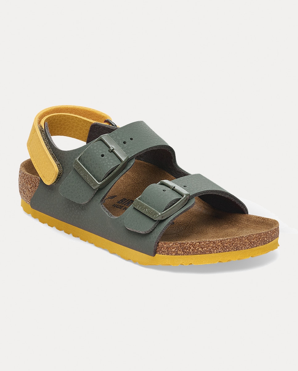 Sandálias Milano KIDS Birko com Flor e Sola em Contraste Birkenstock Verde-militar-2