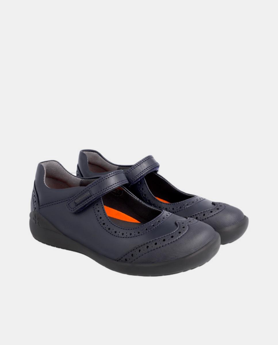 Sapatos de presilha colegiais de menina Biomecanics em pele azul-marinho Azul-marinho-2