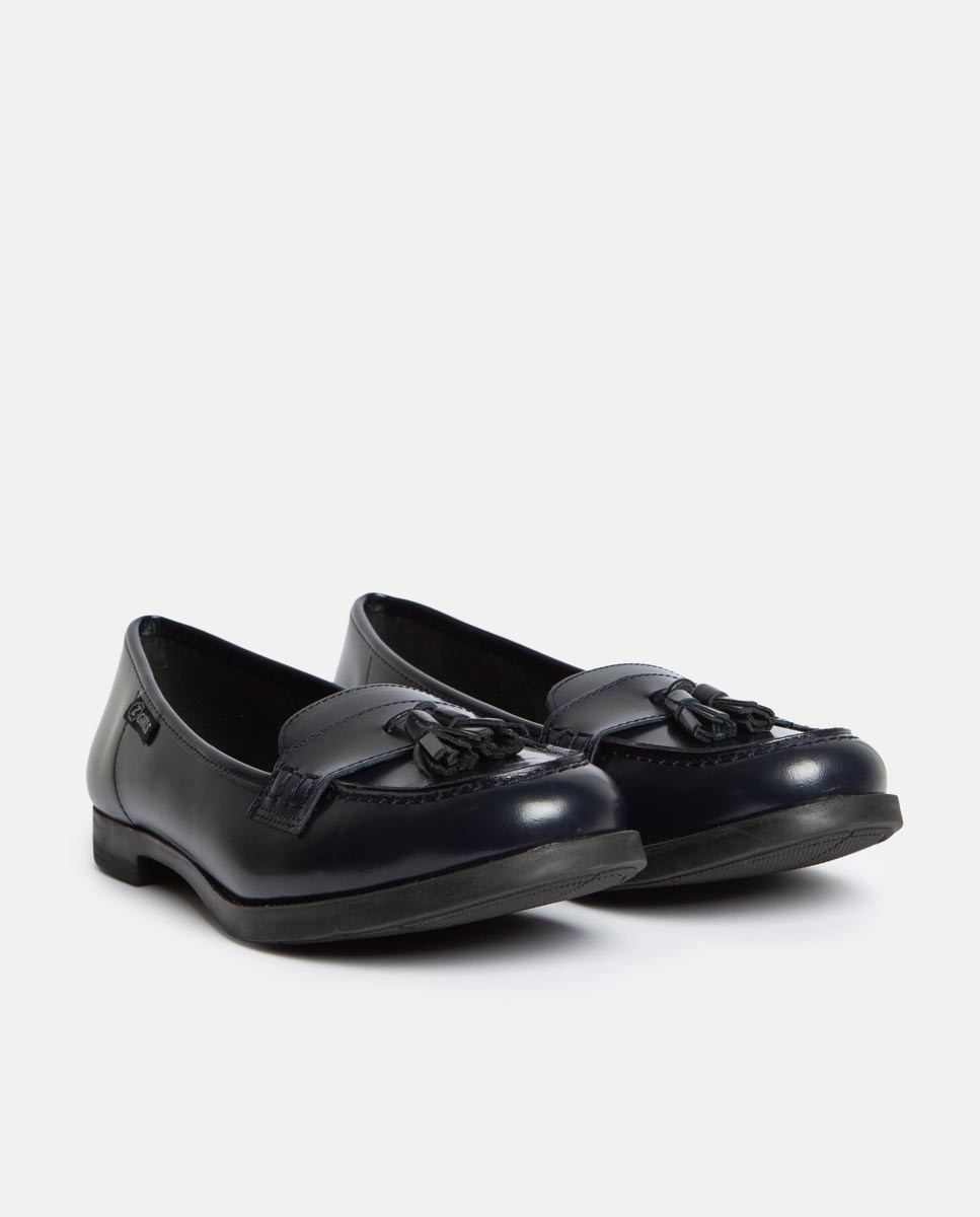 Mocassins em Pele com Detalhe de Borlas e Sola de Borracha ZGirls Azul-marinho-2