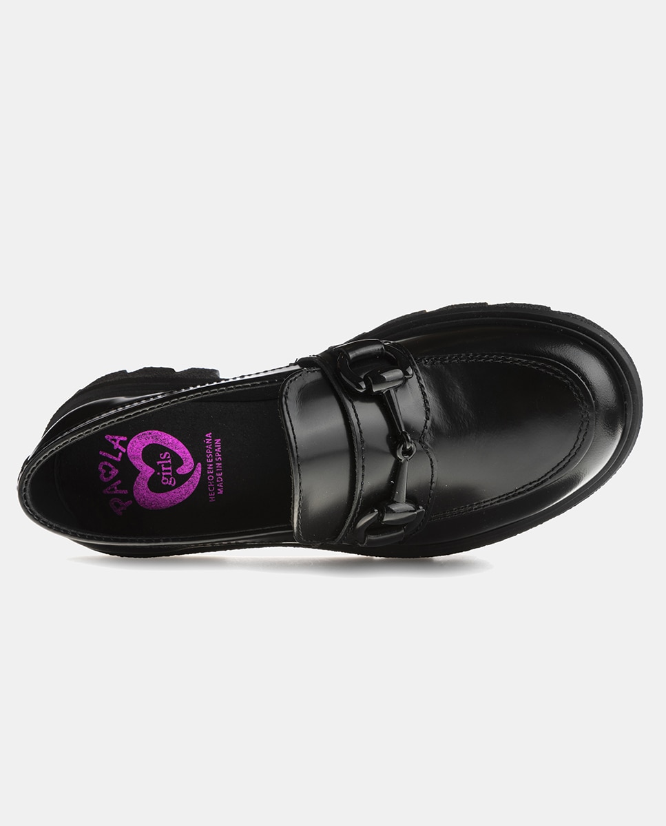 Mocassins com Detalhe Metálico, Sola Track e em Pele Pablosky Preto-2