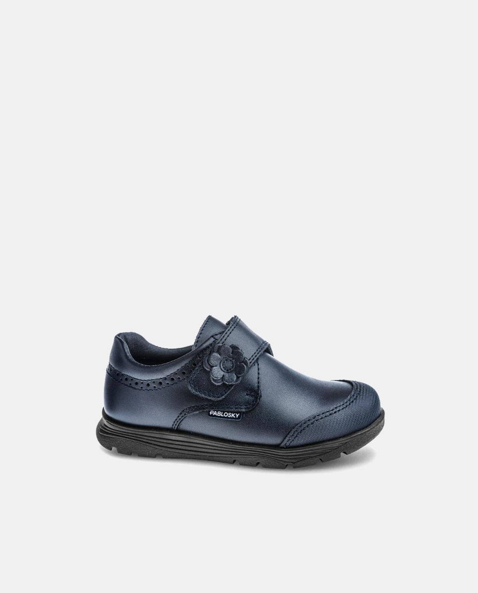 Mocassins em Pele com Fecho Aderente para Uniforme Escolar Azul-1