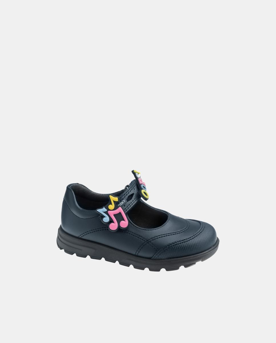 Sapatos de Presilha em Pele com Fecho Aderente para Uniforme Escolar Pablosky Azul-2