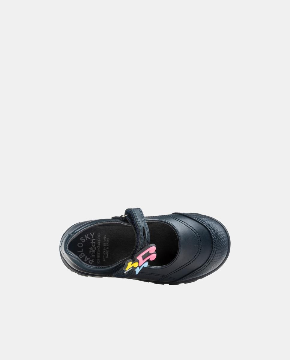 Sapatos de Presilha em Pele com Fecho Aderente para Uniforme Escolar Pablosky Azul-4