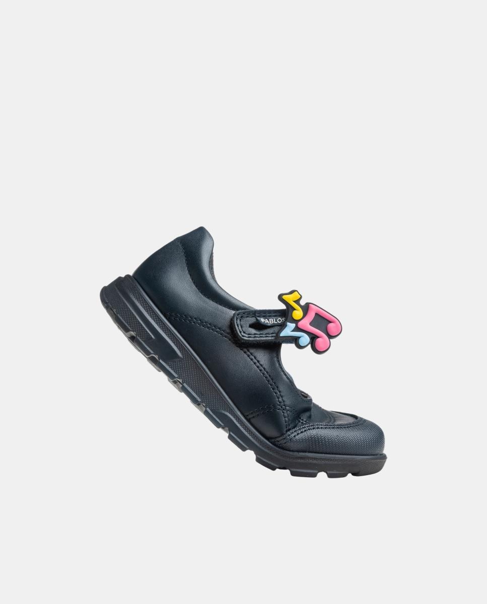 Sapatos de Presilha em Pele com Fecho Aderente para Uniforme Escolar Pablosky Azul-5