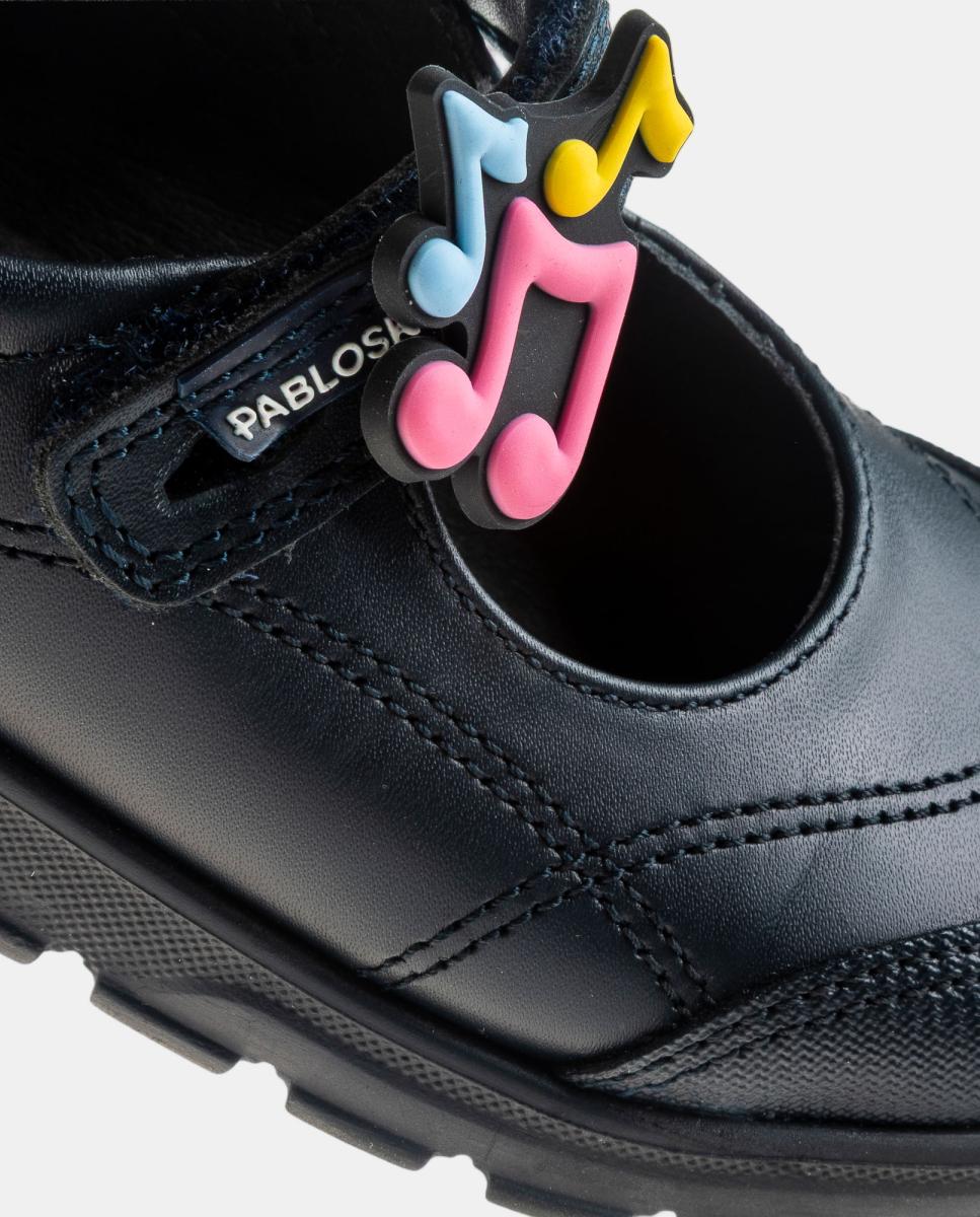 Sapatos de Presilha em Pele com Fecho Aderente para Uniforme Escolar Pablosky Azul-7