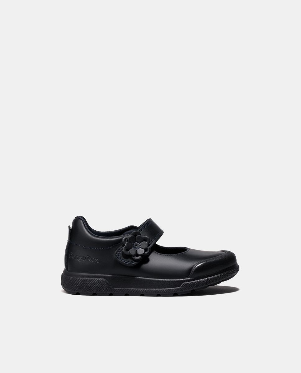 Sapatos de Presilha com Biqueira Reforçada, Fecho Aderente e em Pele Conguitos Azul-marinho-1