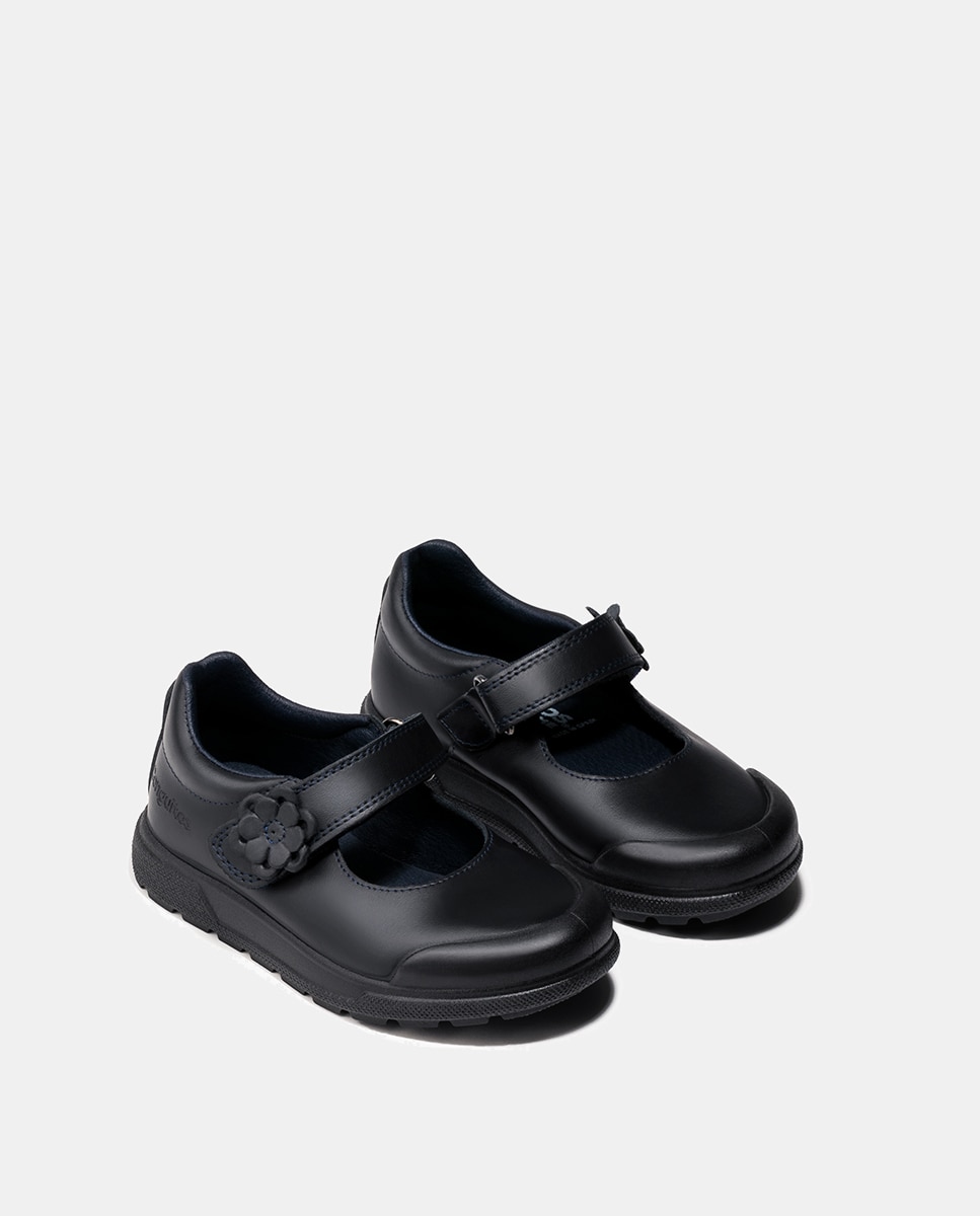 Sapatos de Presilha com Biqueira Reforçada, Fecho Aderente e em Pele Conguitos Azul-marinho-2