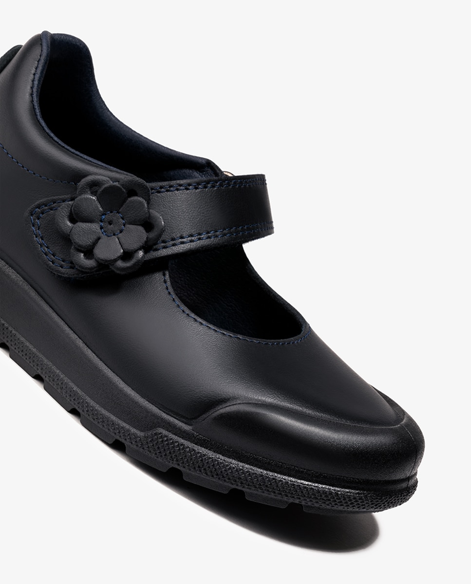 Sapatos de Presilha com Biqueira Reforçada, Fecho Aderente e em Pele Conguitos Azul-marinho-3