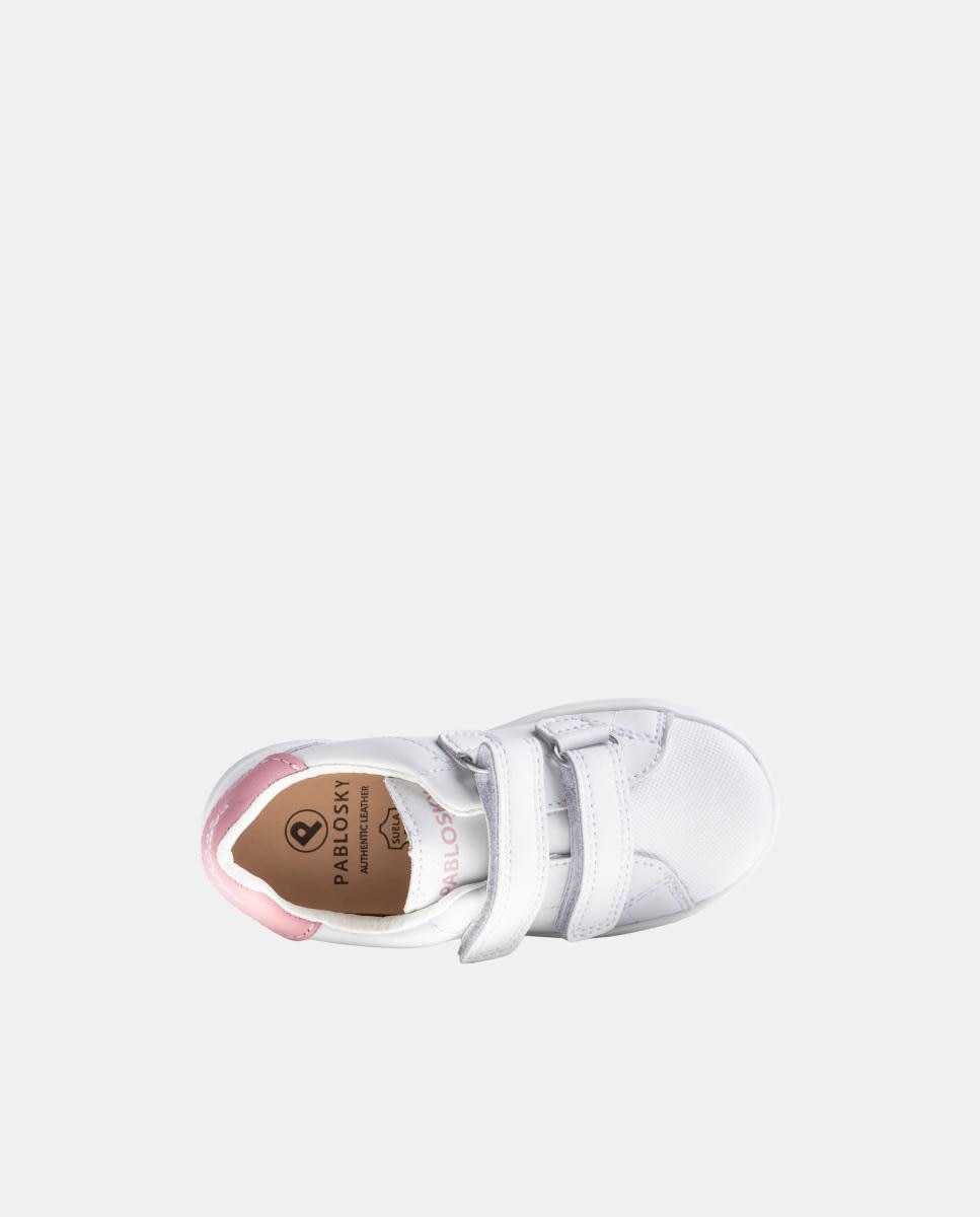 Zapatillas de niño de piel con cierre adherente deportivos para el cole - Pablosky - Blanco Blanco-3