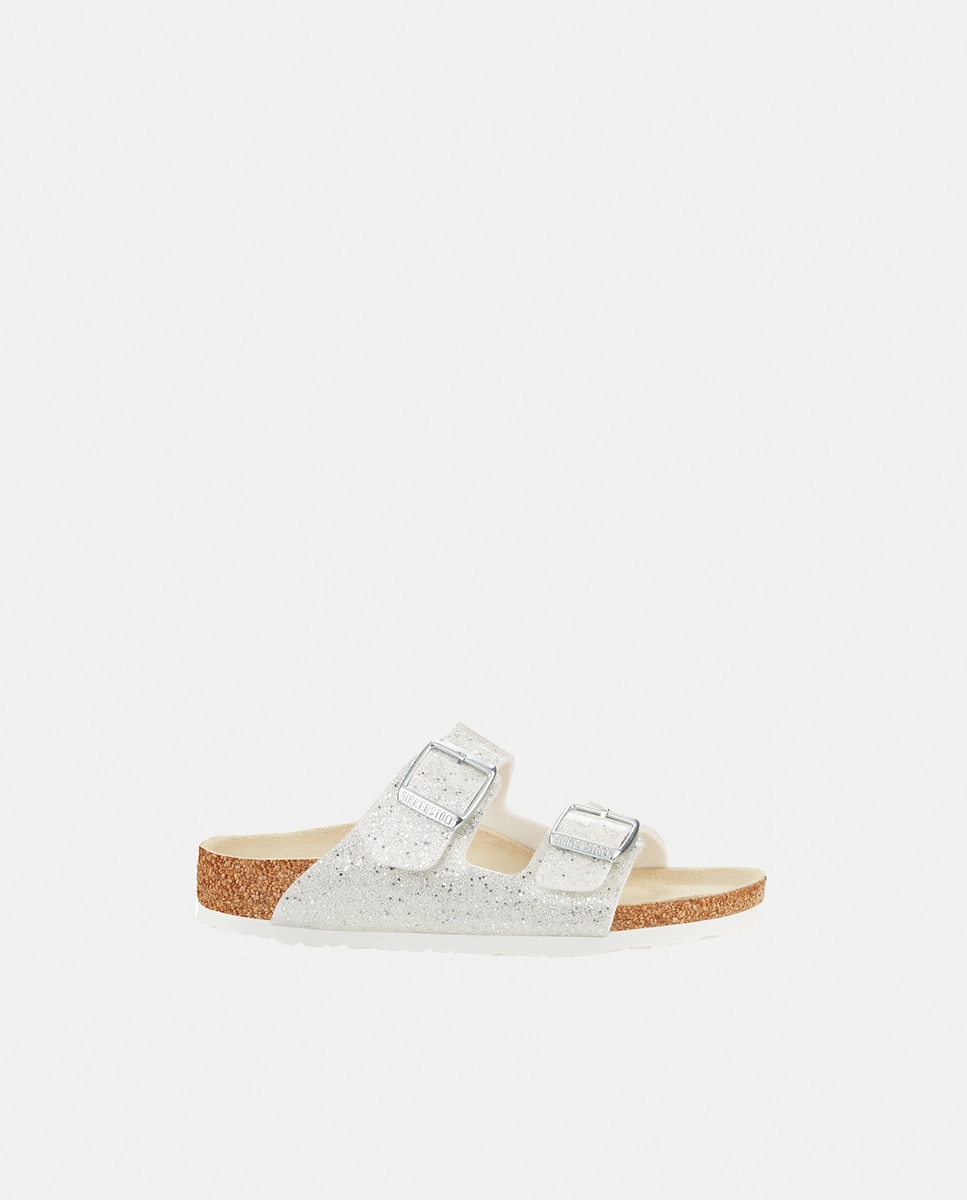 Sandálias Abertas Arizona Cosmic Sparkle em Couro Sintético Birkenstock Branco-1
