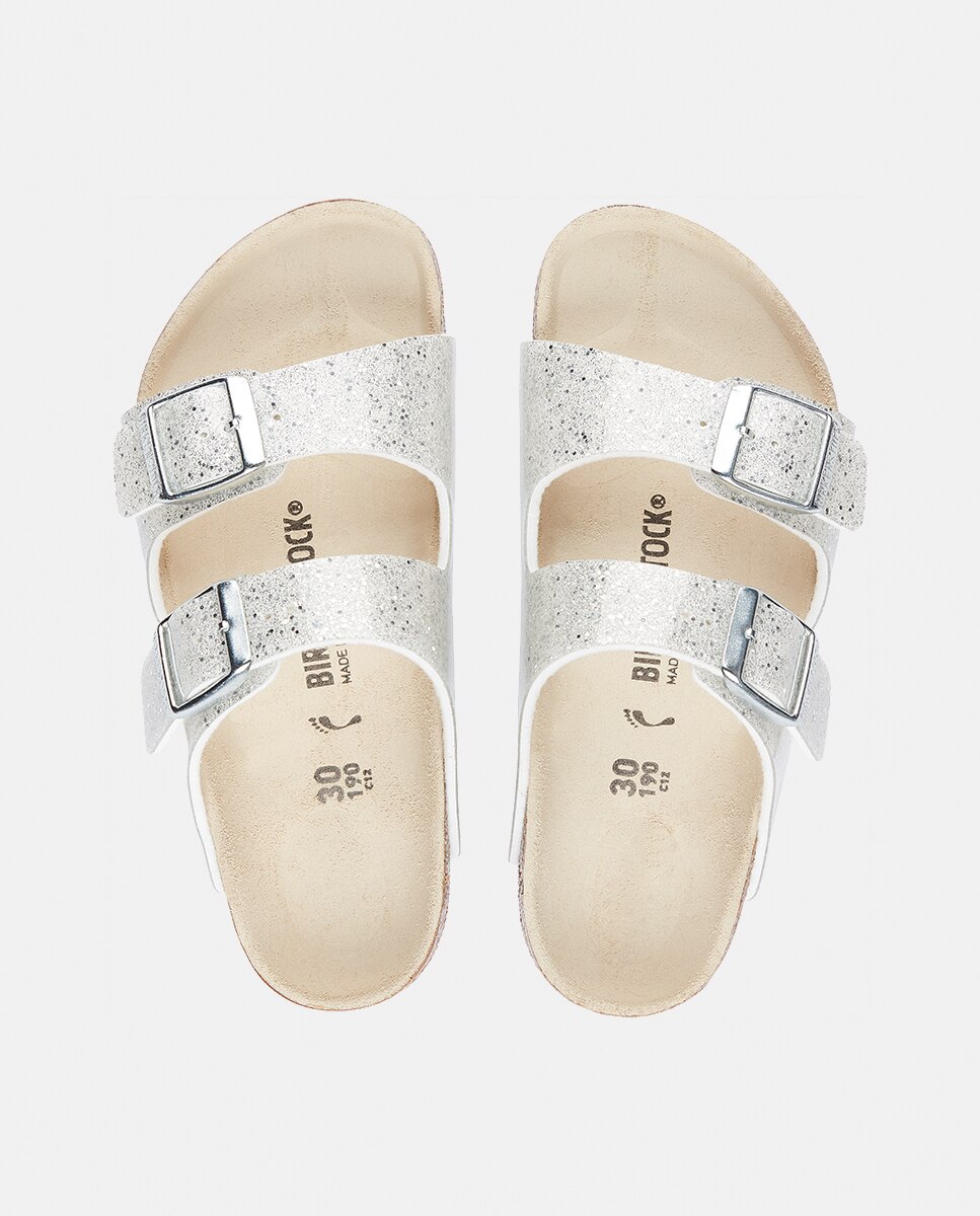 Sandálias Abertas Arizona Cosmic Sparkle em Couro Sintético Birkenstock Branco-2