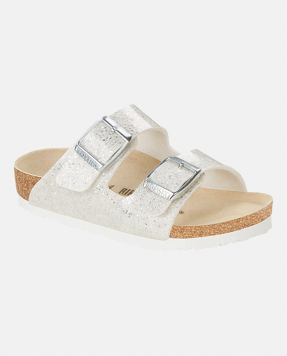 Sandálias Abertas Arizona Cosmic Sparkle em Couro Sintético Birkenstock Branco-3