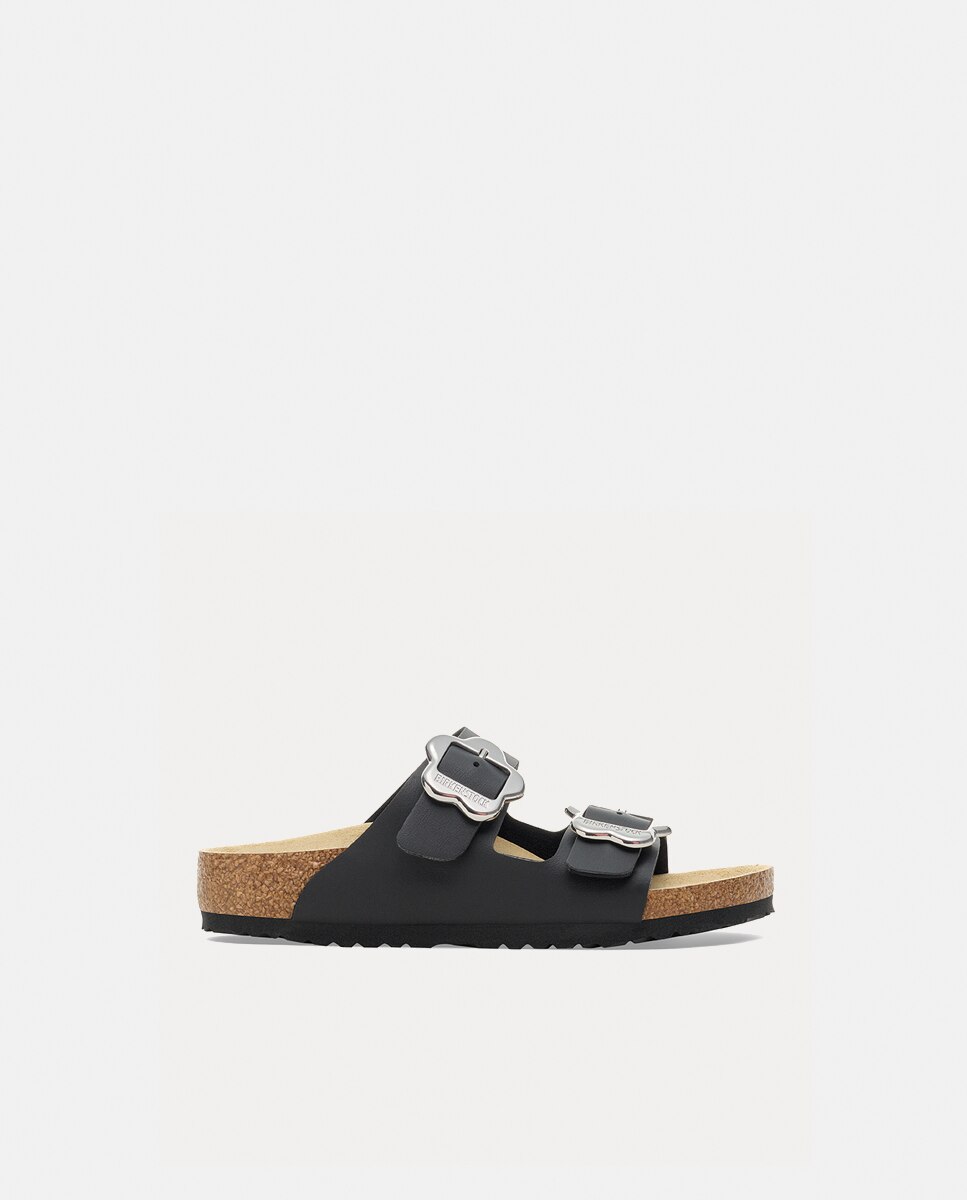 Sandálias Arizona KIDS Birko Flor com Fivela com Flor Preto-1