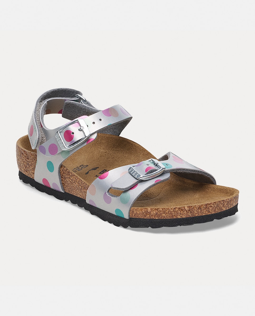 Sandálias Rio KIDS Birko com Flor Metalizada às Bolinhas Birkenstock Cinzento-2