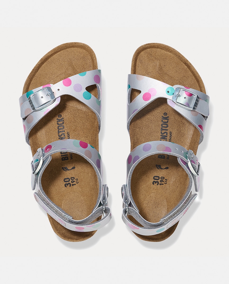 Sandálias Rio KIDS Birko com Flor Metalizada às Bolinhas Birkenstock Cinzento-3