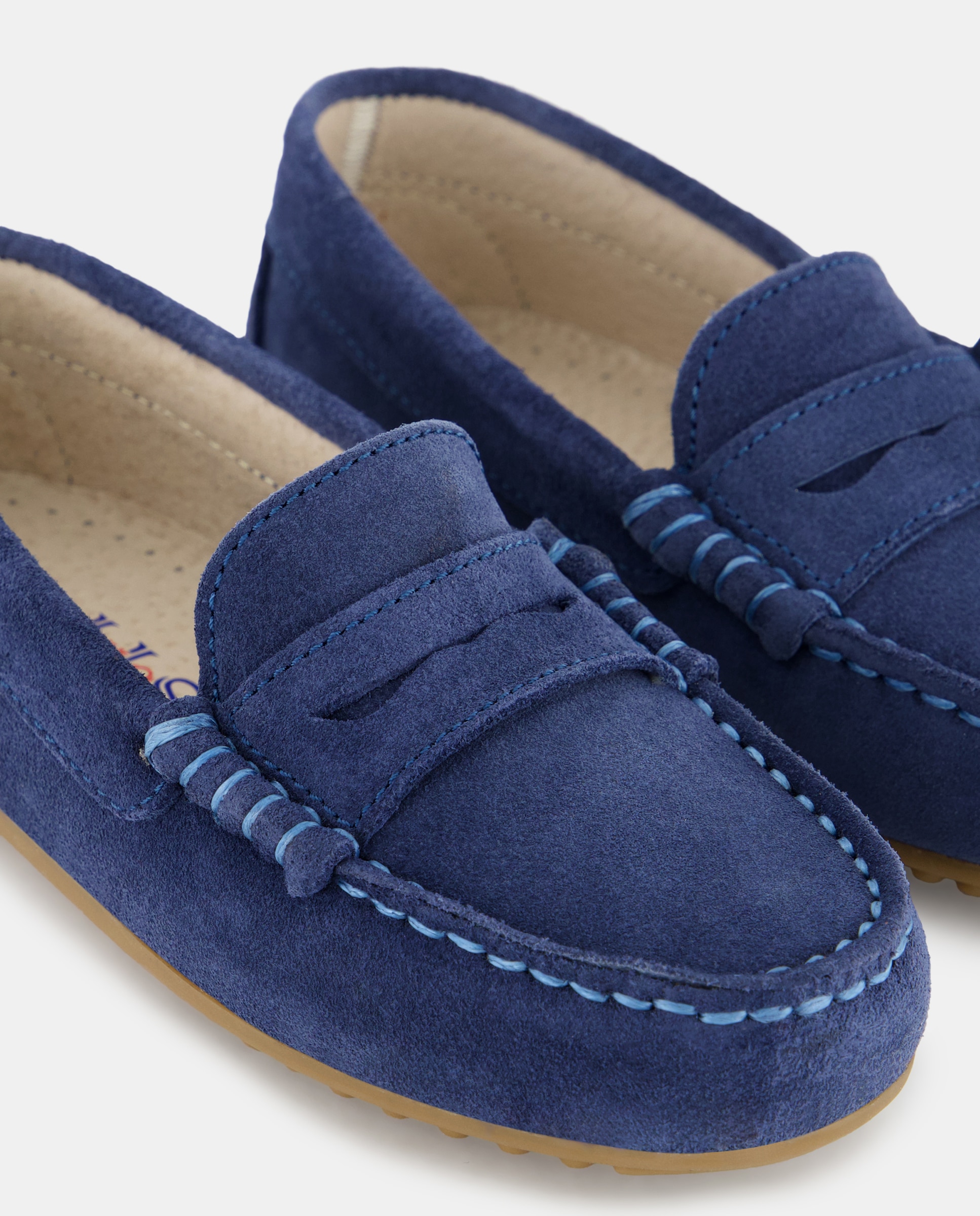 Mocassins com Travessão e em Croute AJJS Estilo Azul-claro-5