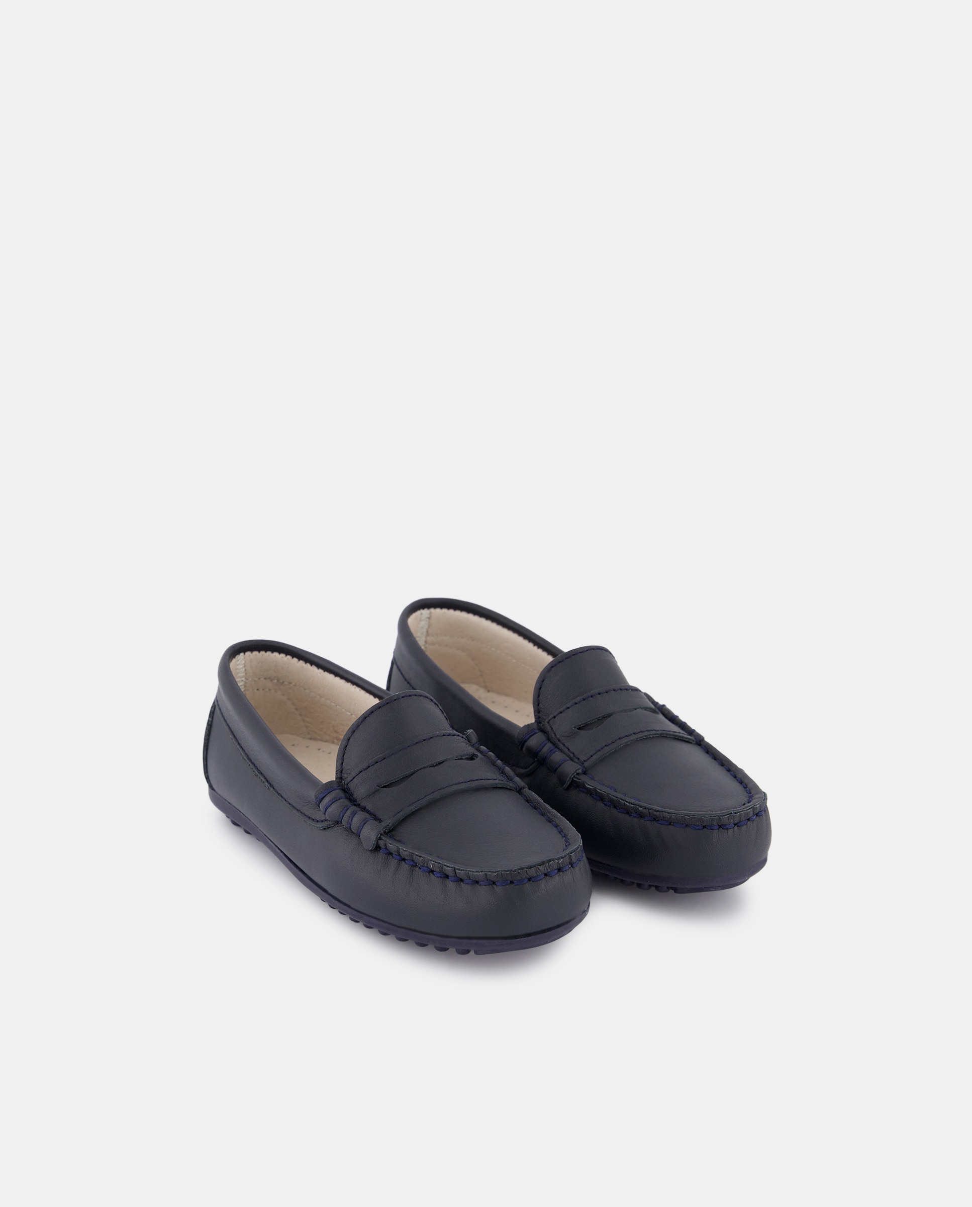 Mocassins com Travessão e em Pele Azul-marinho-2